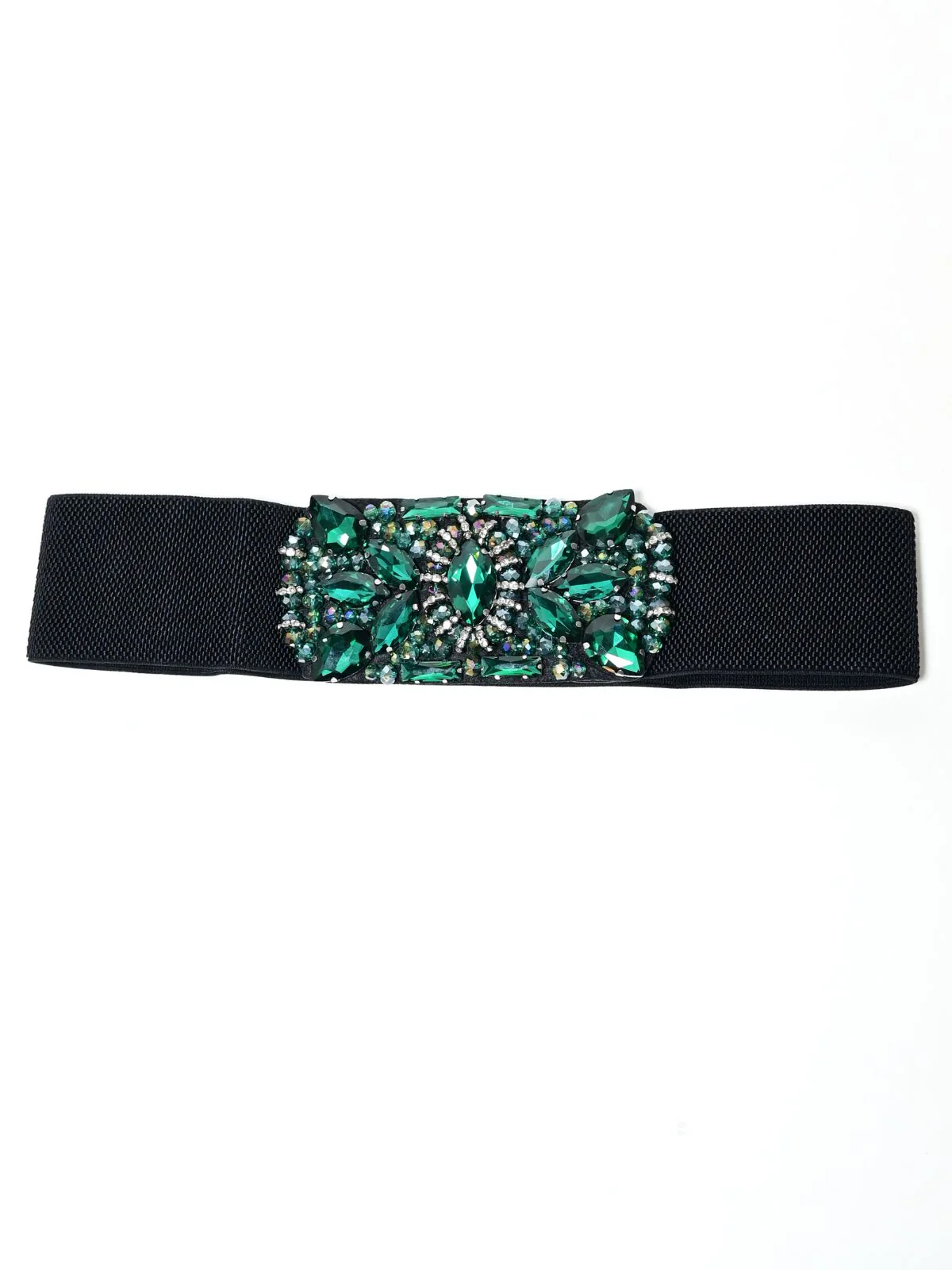 Odette Black And Green Elastic Stone Belt For Women - Image 2