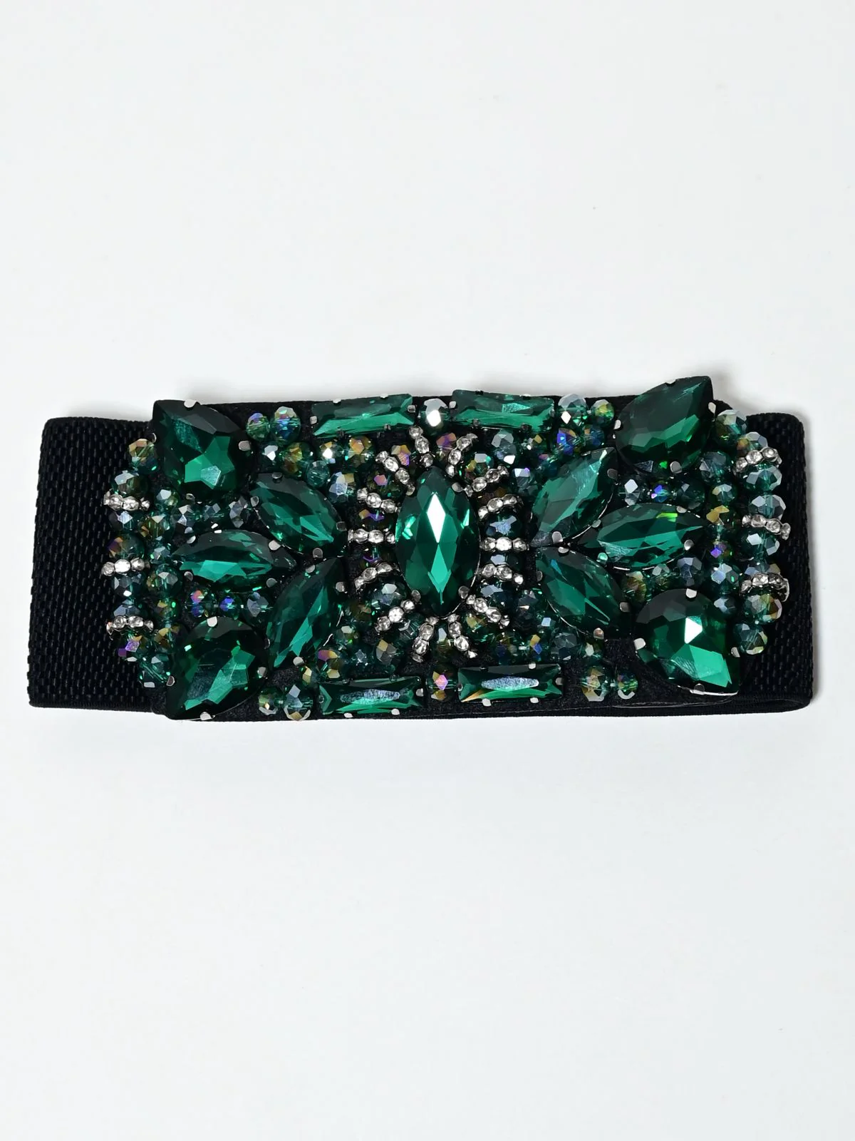 Odette Black And Green Elastic Stone Belt For Women - Image 3