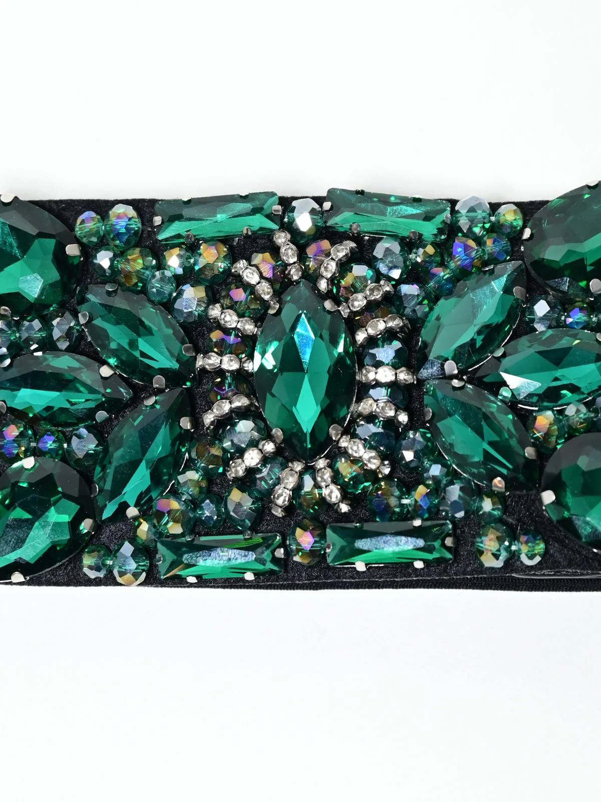 Odette Black And Green Elastic Stone Belt For Women - Image 4