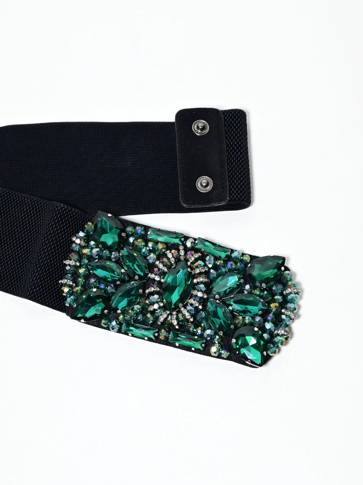 Odette Black And Green Elastic Stone Belt For Women - Image 5