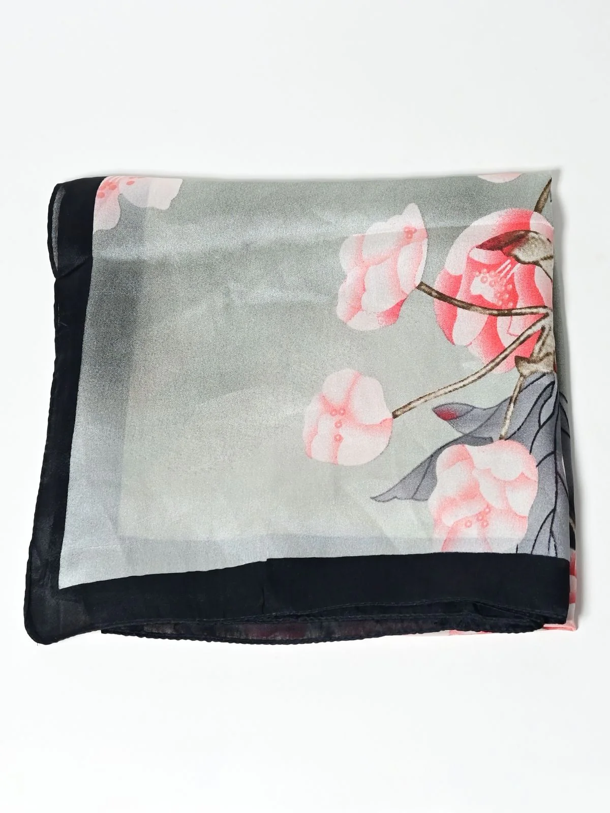 Odette Black And Grey Printed Satin Scarf For Women - Image 4