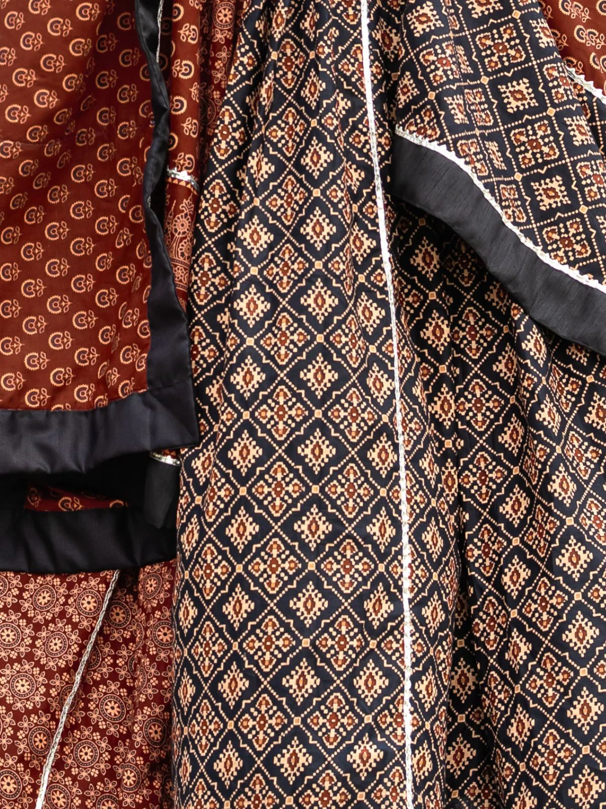 Odette Black And Maroon Printed Cotton Stitched Lehenga With Stitched Blouse And Dupatta For Women - Image 6