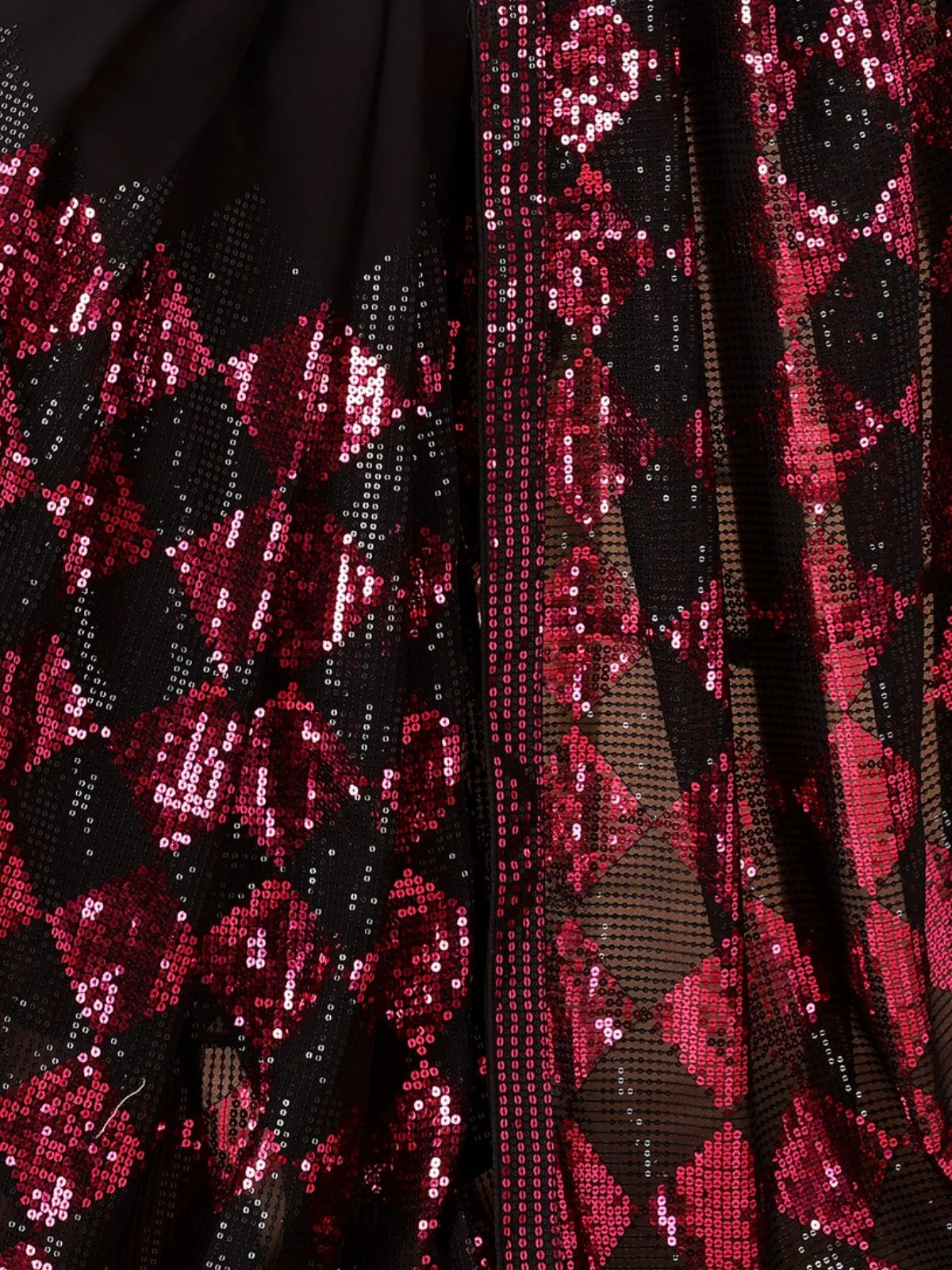 Odette Black And Pink Georgette Sequin Elegant Saree For Women - Image 6