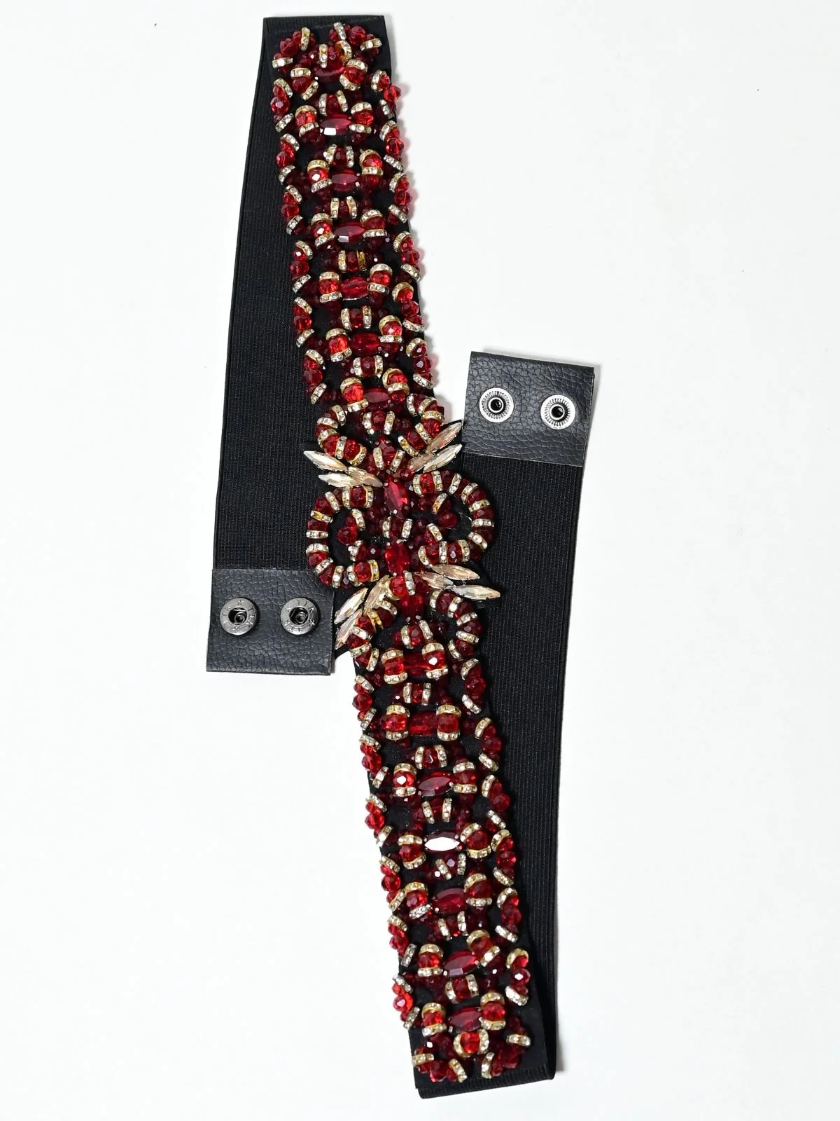 Odette Black And Red Elastic Embellished Belt For Women - Image 4