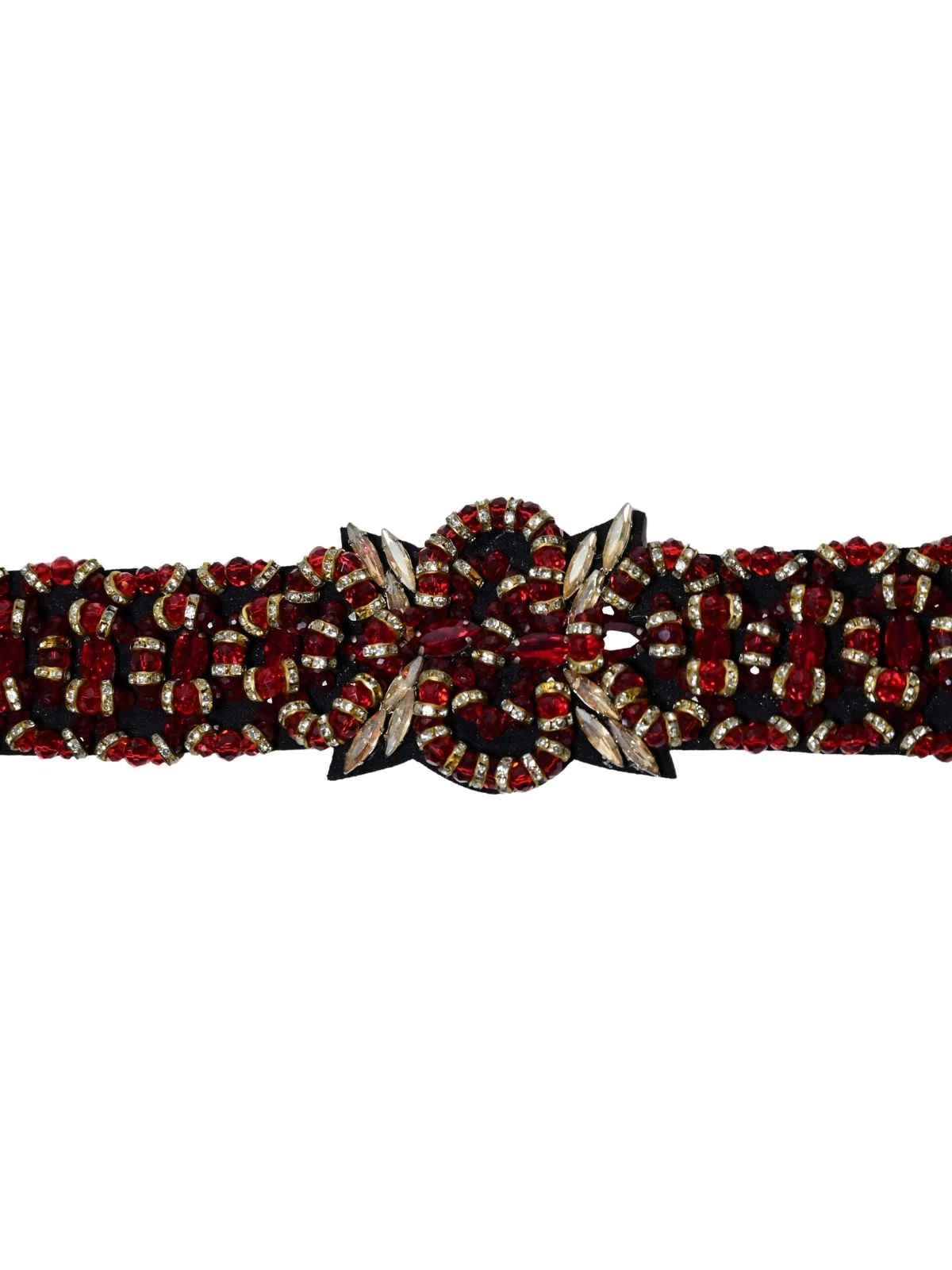 Odette Black And Red Elastic Embellished Belt For Women - Image 5