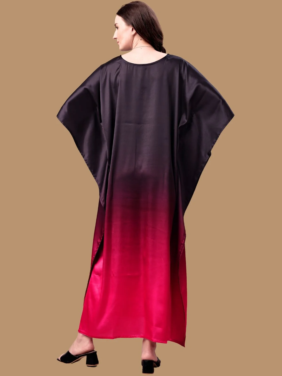 Odette Black And Red Satin Printed Kaftan For Women - Image 3