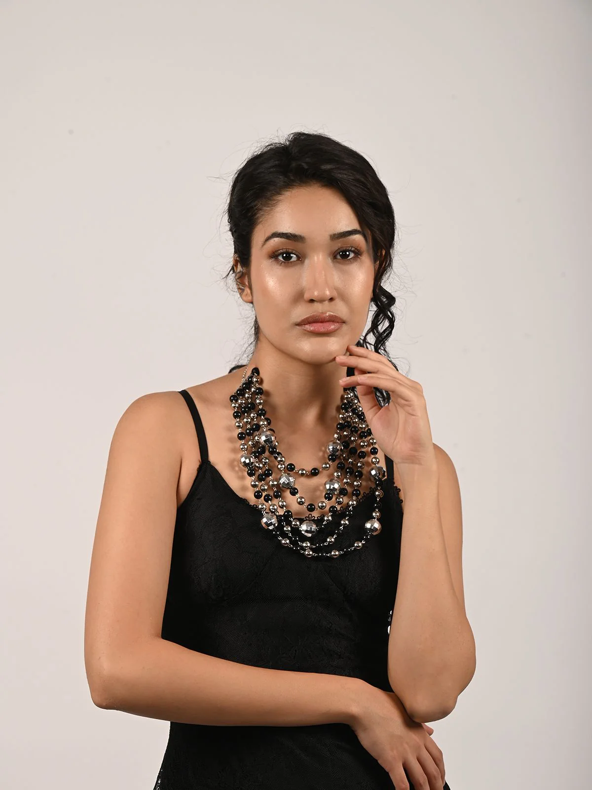 Odette Black And Silver Alloy Embellished Neckpiece For Women