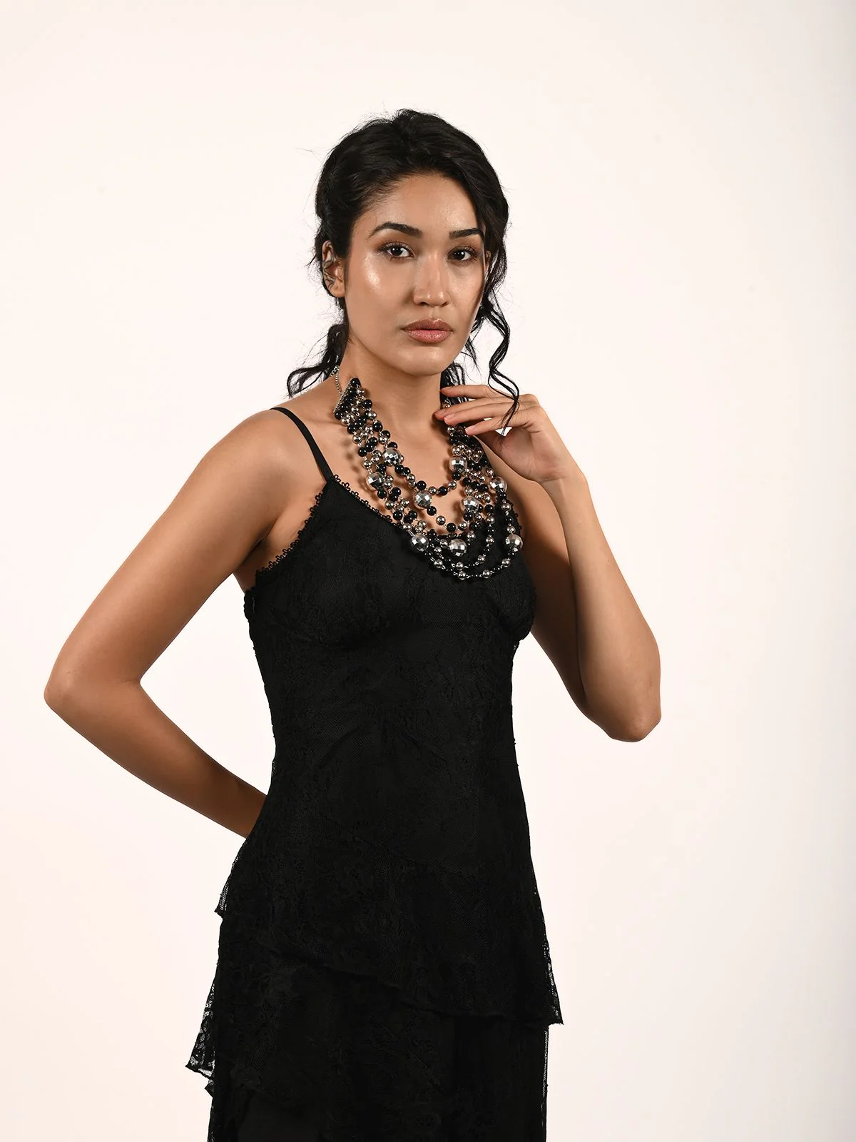 Odette Black And Silver Alloy Embellished Neckpiece For Women - Image 2
