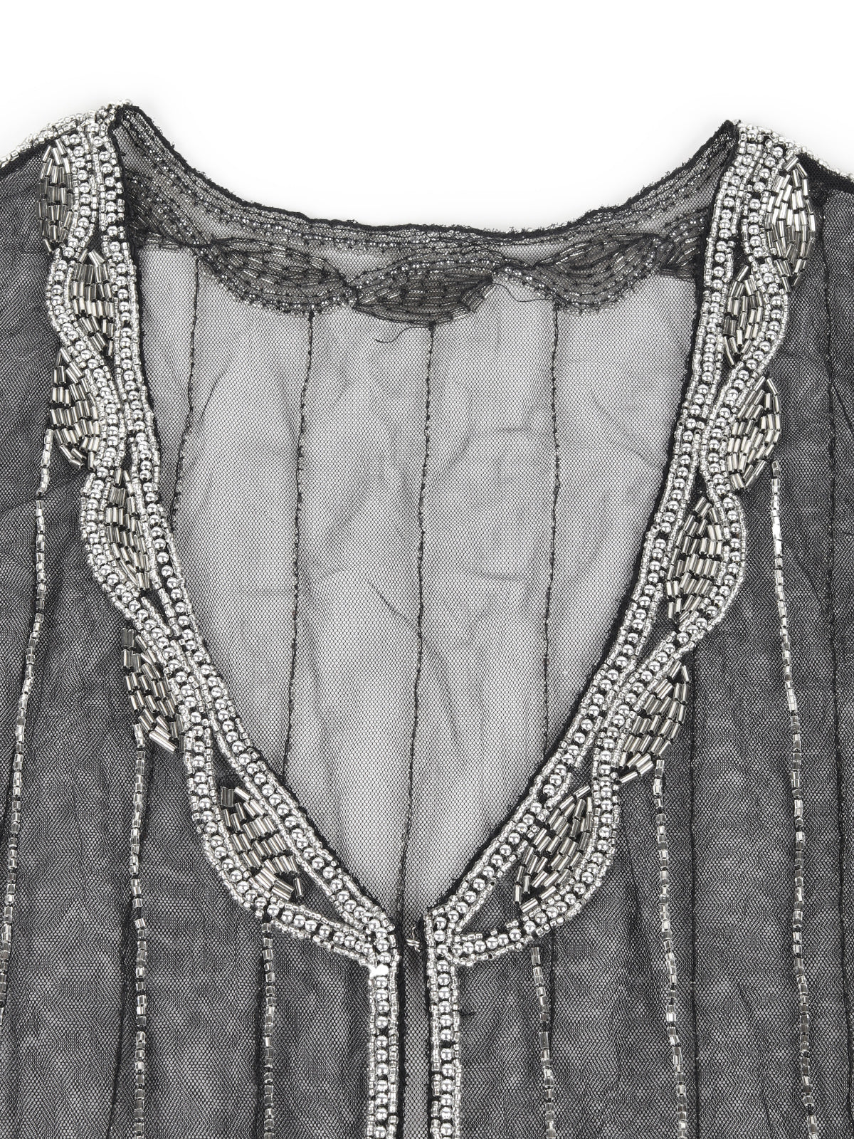 Odette Black and Silver Beads Embellished Tassles Cape for Women - Image 4