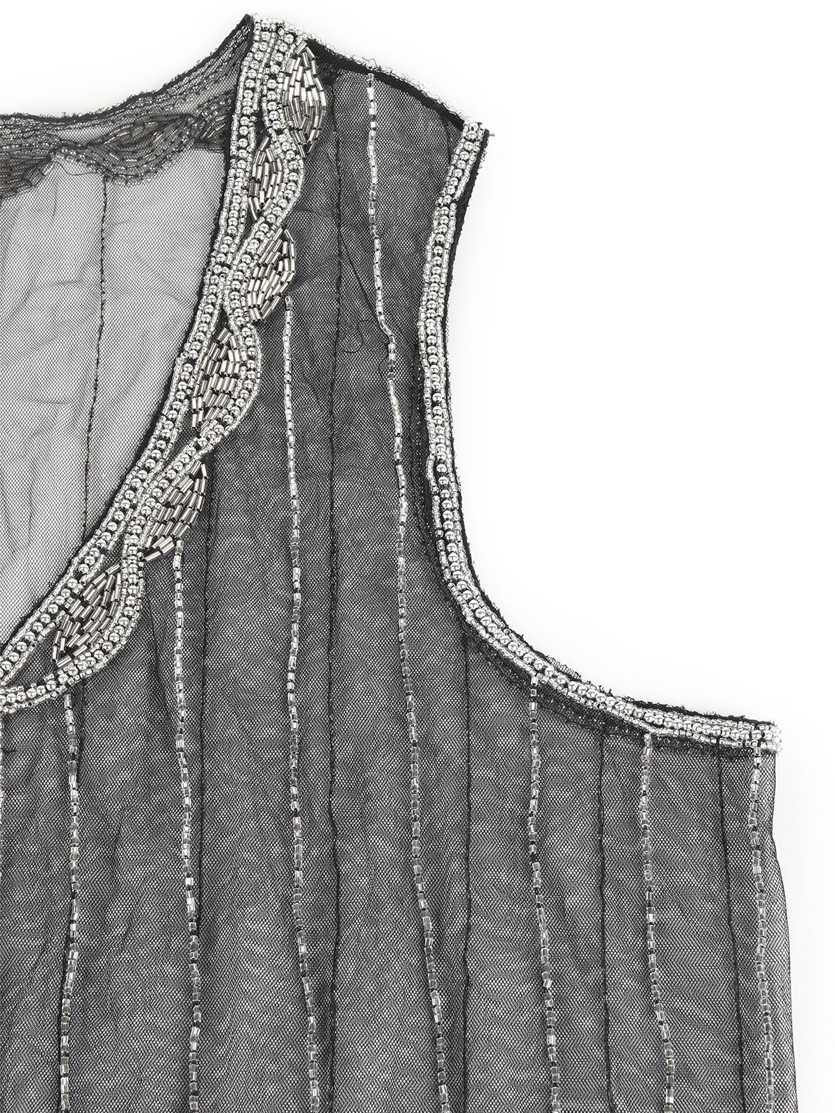 Odette Black and Silver Beads Embellished Tassles Cape for Women - Image 5
