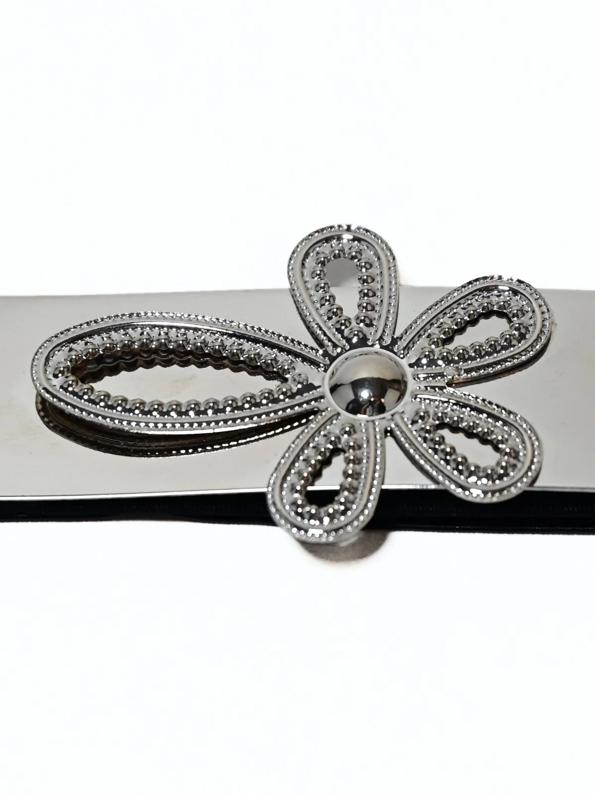 Odette Black And Silver Metal Metallic Design Belt For Women - Image 3