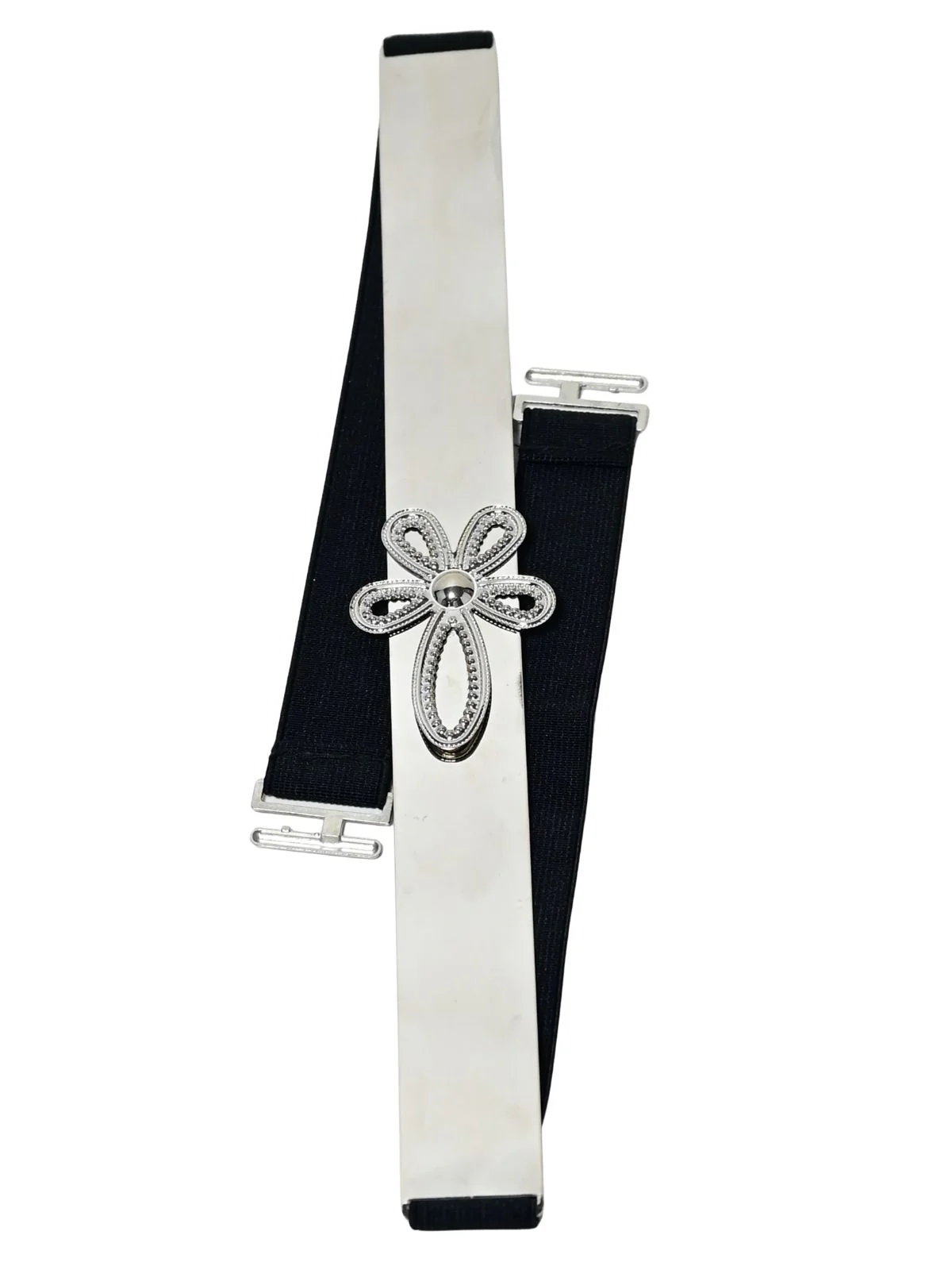 Odette Black And Silver Metal Metallic Design Belt For Women - Image 5