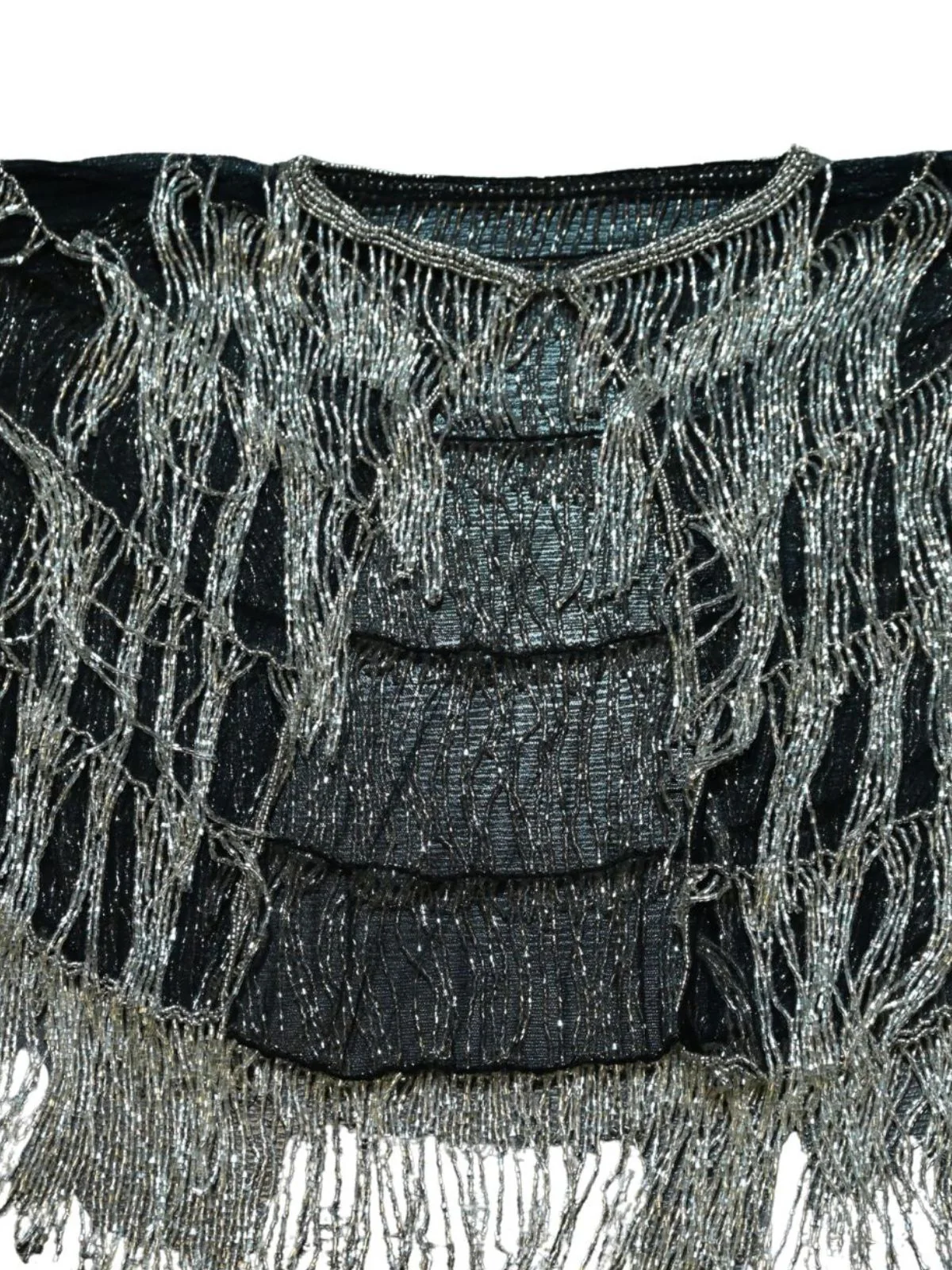 Odette Black And Siver Net Embellished Cape For Women - Image 7