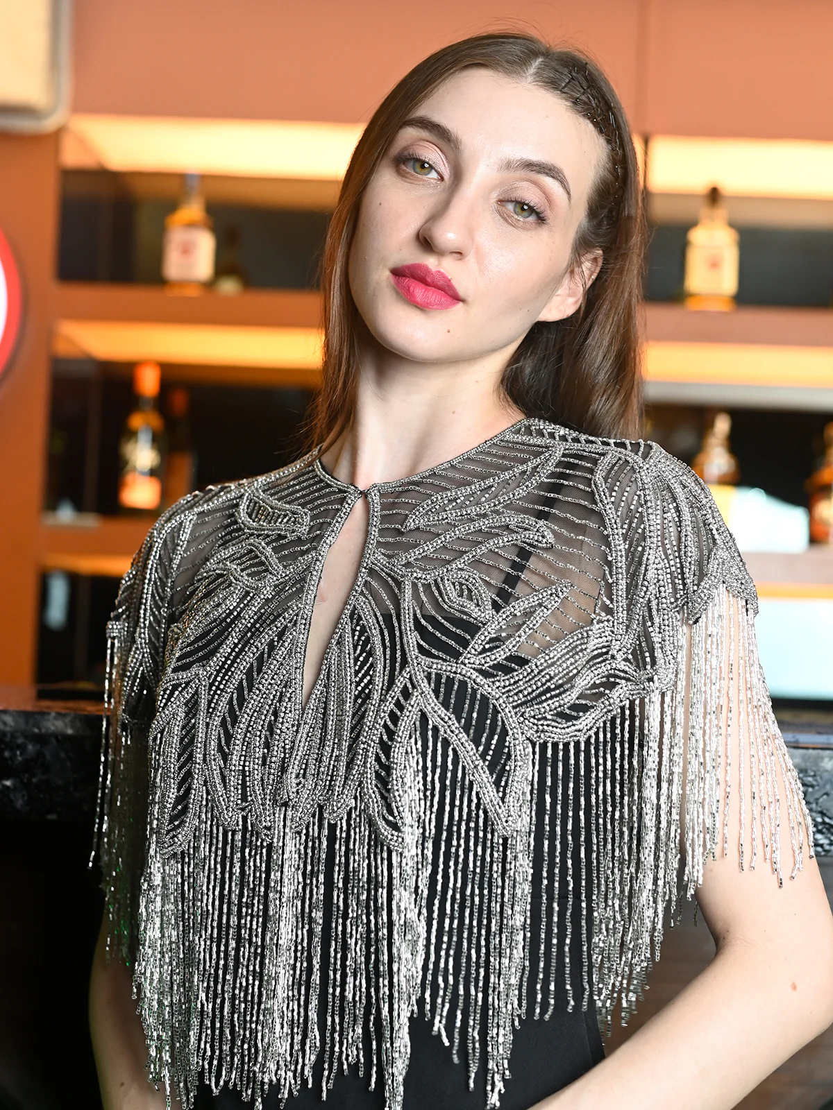 Odette Black And Silver Net Embroidered Cape For Women - Image 2
