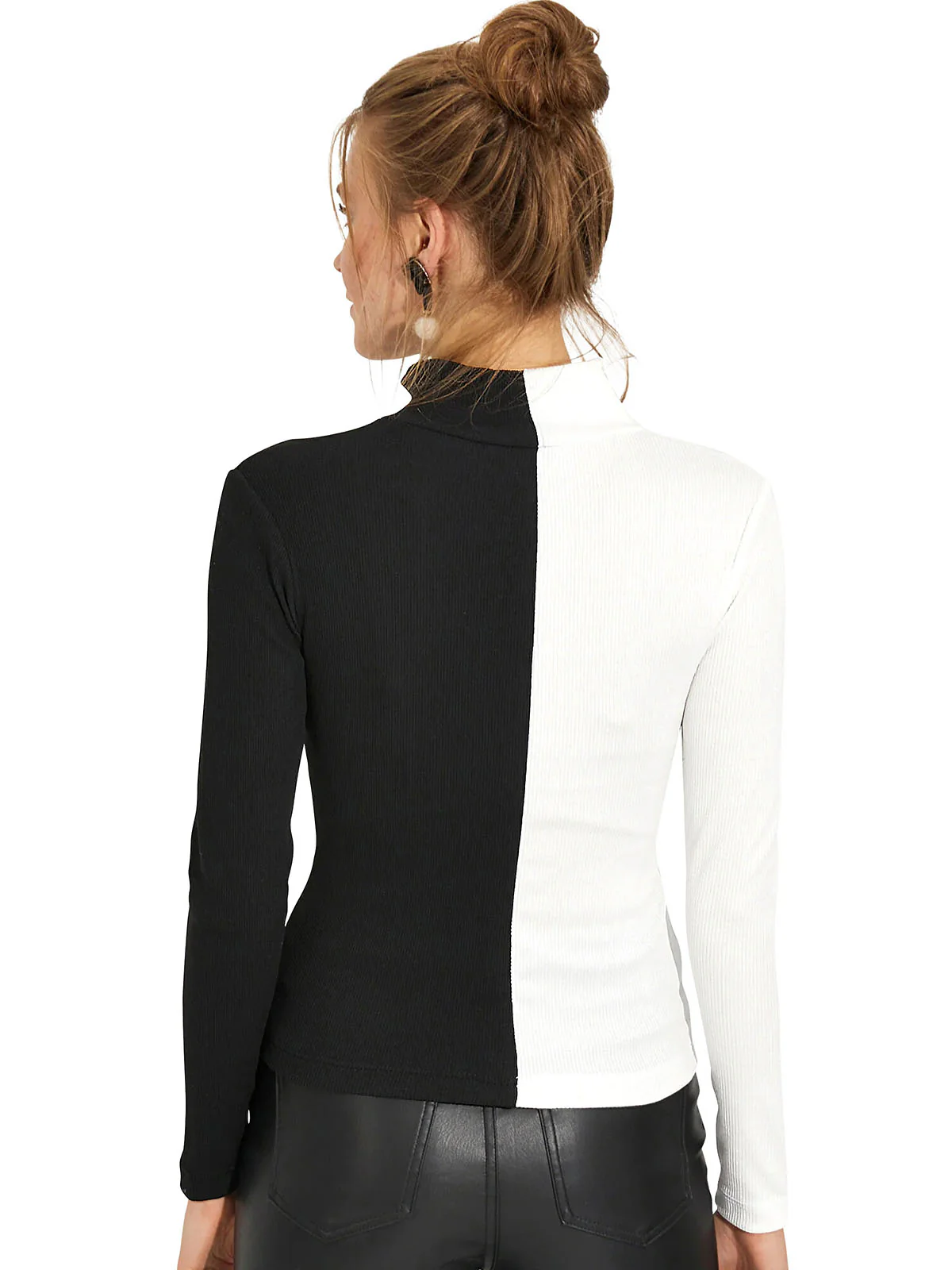 Odette Black And White Cotton Solid Top For Women - Image 5