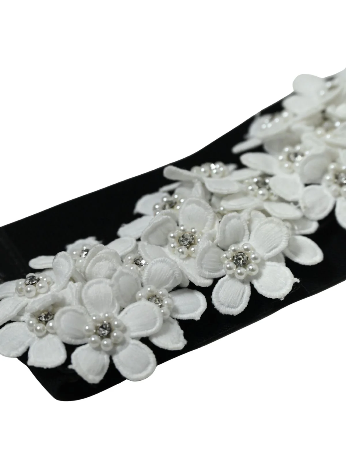 Odette Black and White Elastic Embellished Belt For Women - Image 4