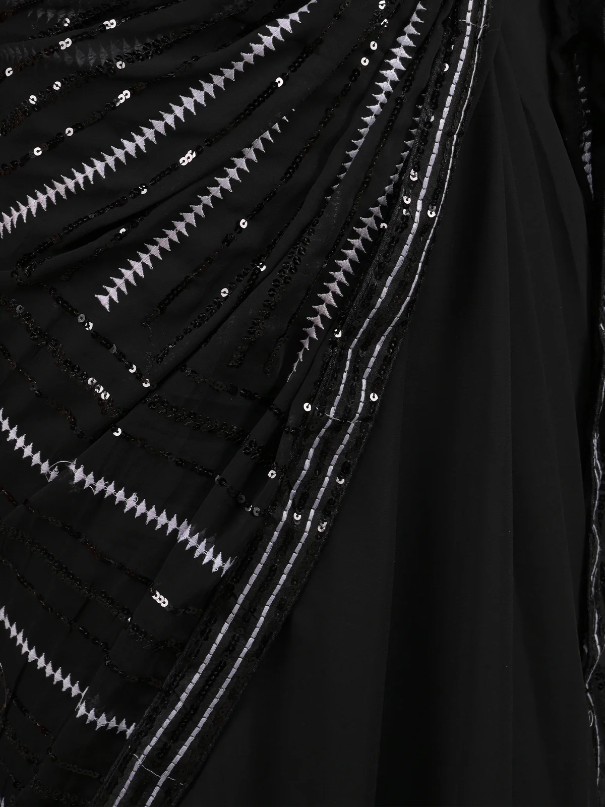 Odette Black and White Sequins Embroidered Georgette Saree with Unstitched Blouse for Women - Image 5