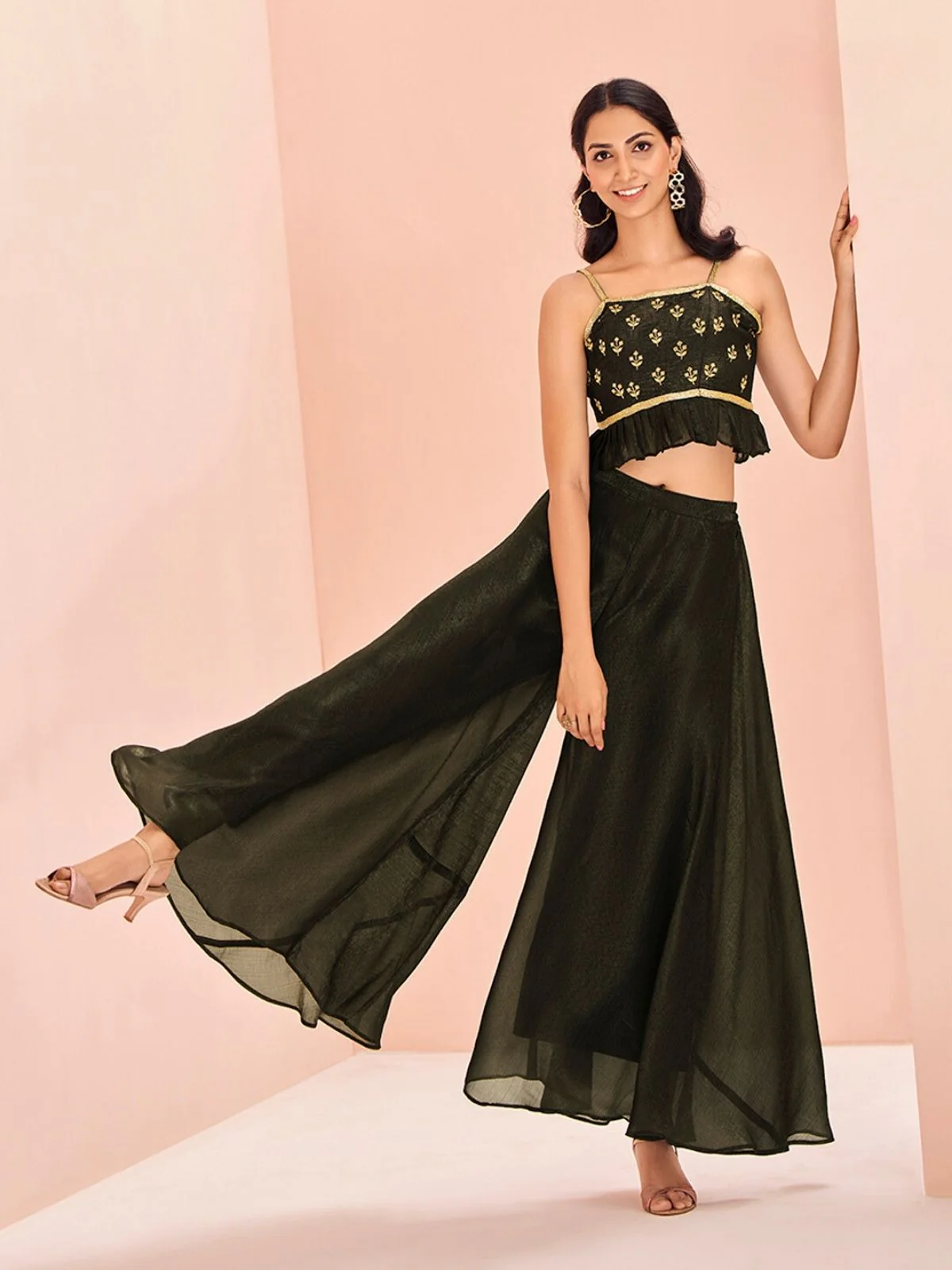 Odette Black Art Silk Embroidered Stitched Co-Ord Set For Women - Image 2