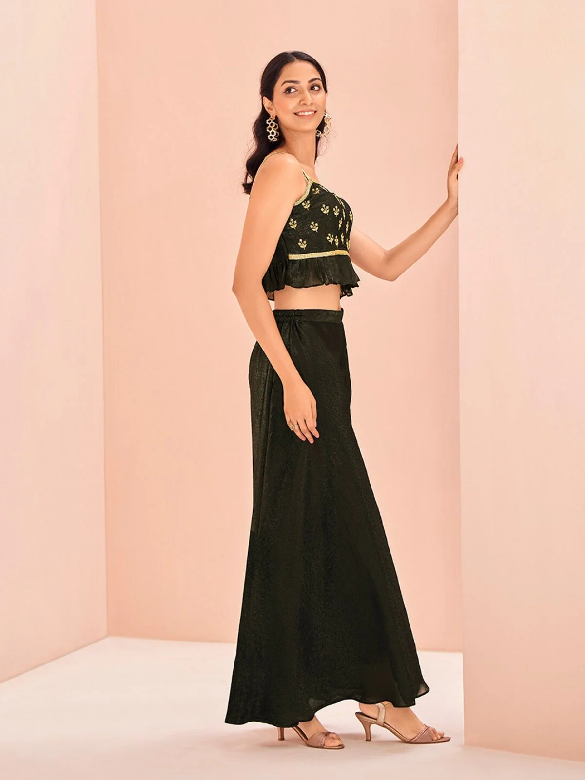 Odette Black Art Silk Embroidered Stitched Co-Ord Set For Women - Image 3