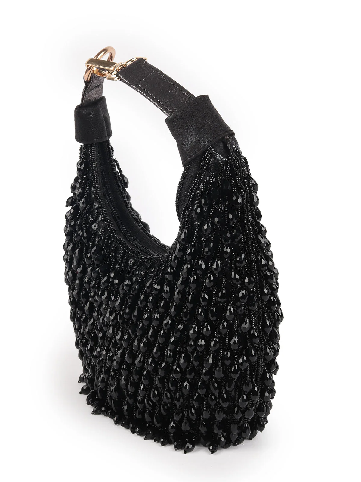 Odette Black Beaded Moon Clutch For Women - Image 4