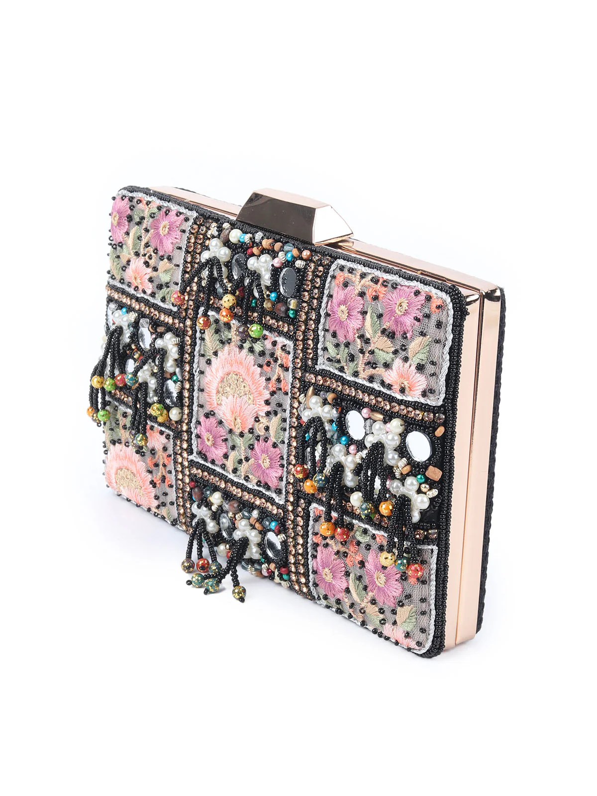 Odette Black Beads Embroidered Clutch Bag For Women - Image 4