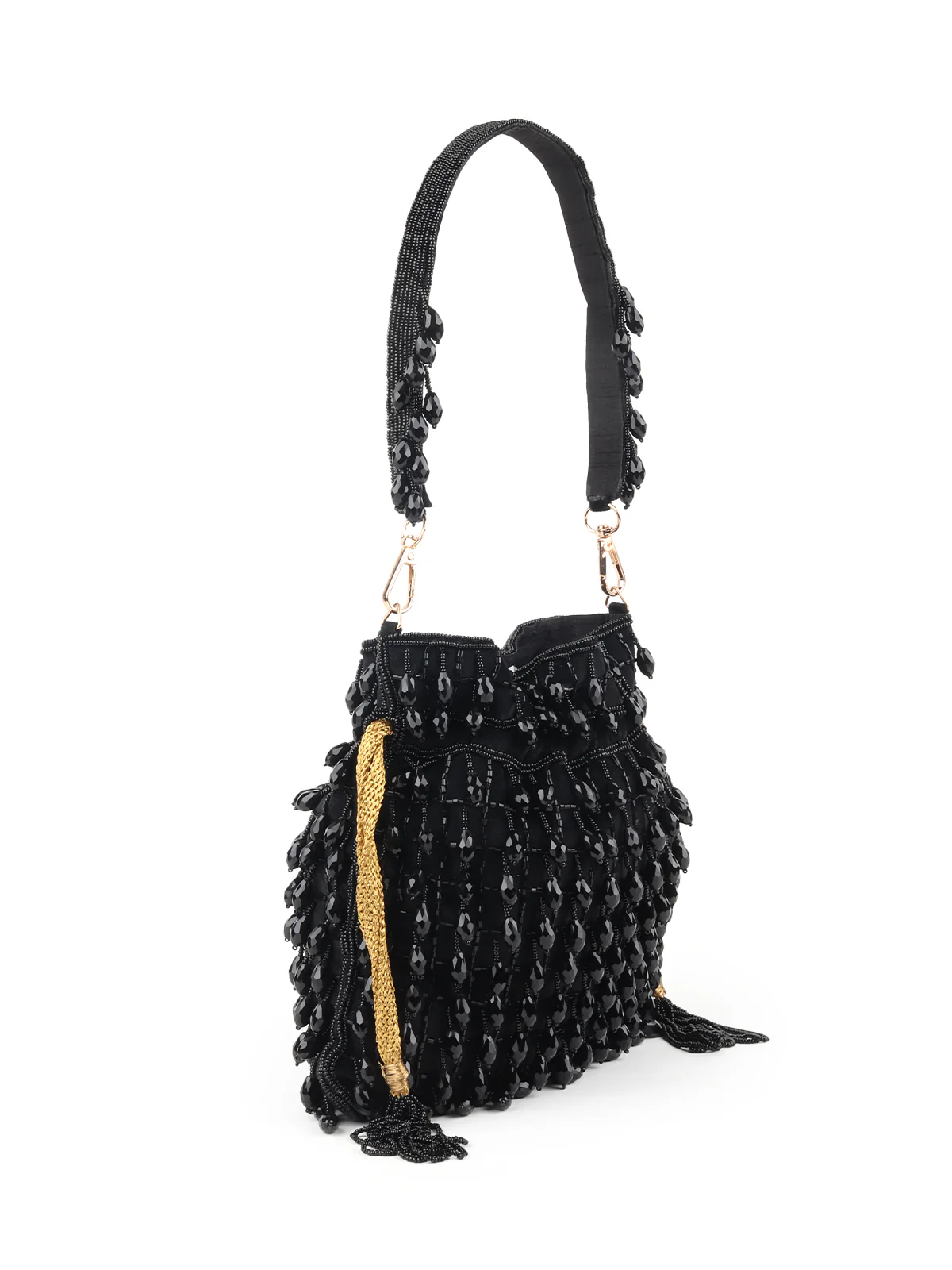 Odette Black Beads Embroidered Tassels Potli Bag for Women - Image 4
