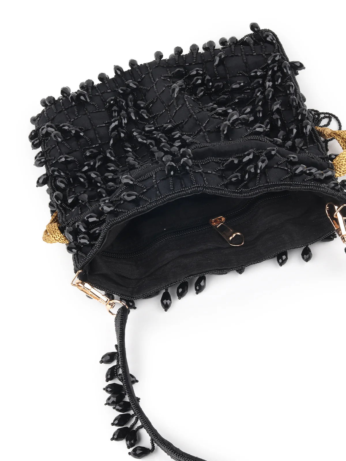 Odette Black Beads Embroidered Tassels Potli Bag for Women - Image 6