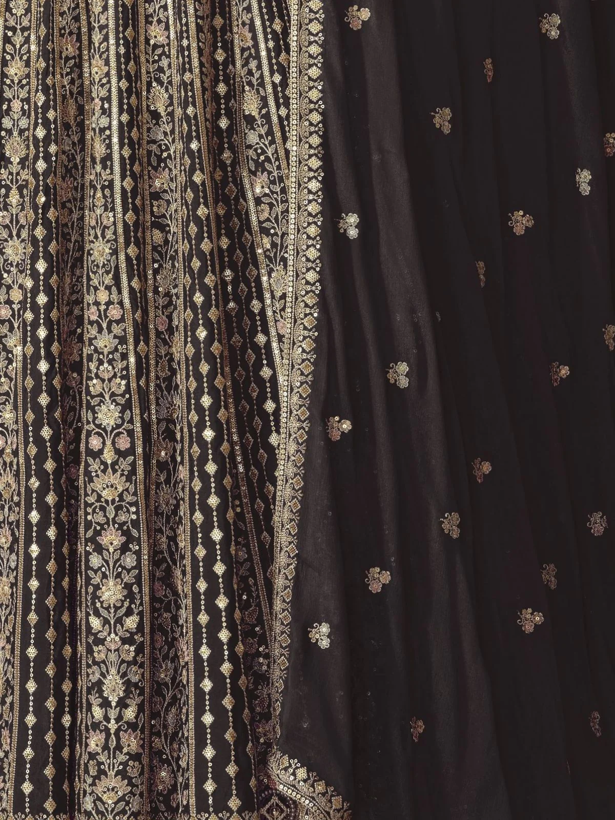 Odette Black Chinon Embellished Semi Stitched Kurta Set For Women - Image 3