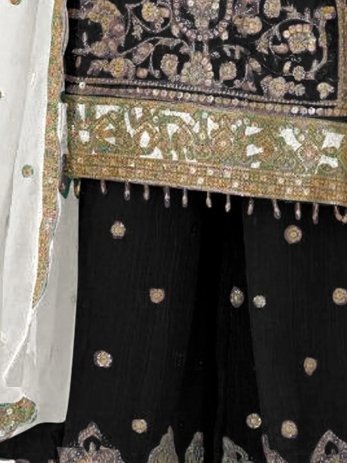 Odette Black Chinon Embroidered Semi-Sitched Kurta Set For Women - Image 3