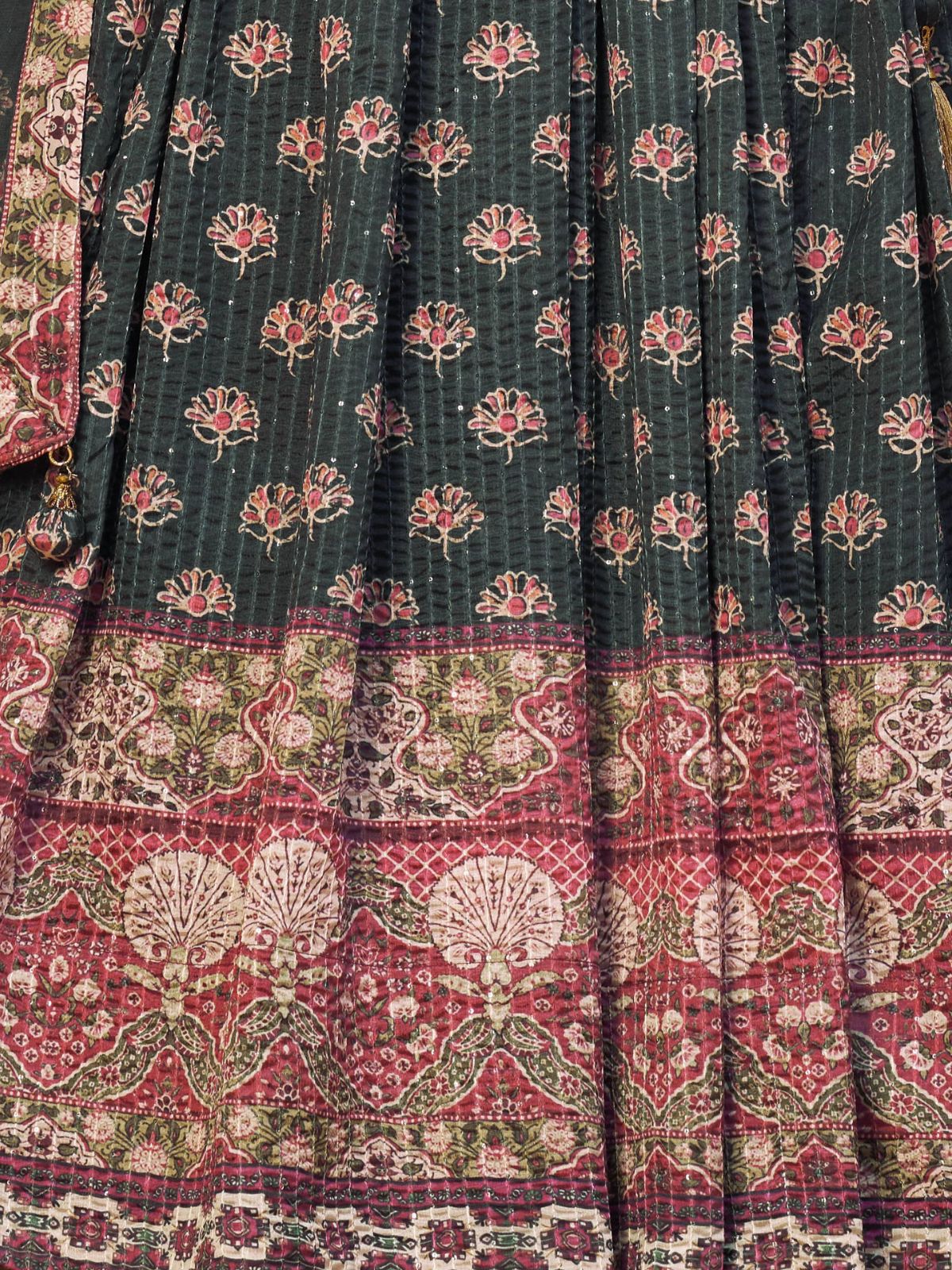 Odette Black Chinon Printed Stitched Lehenga Set For Women - Image 3