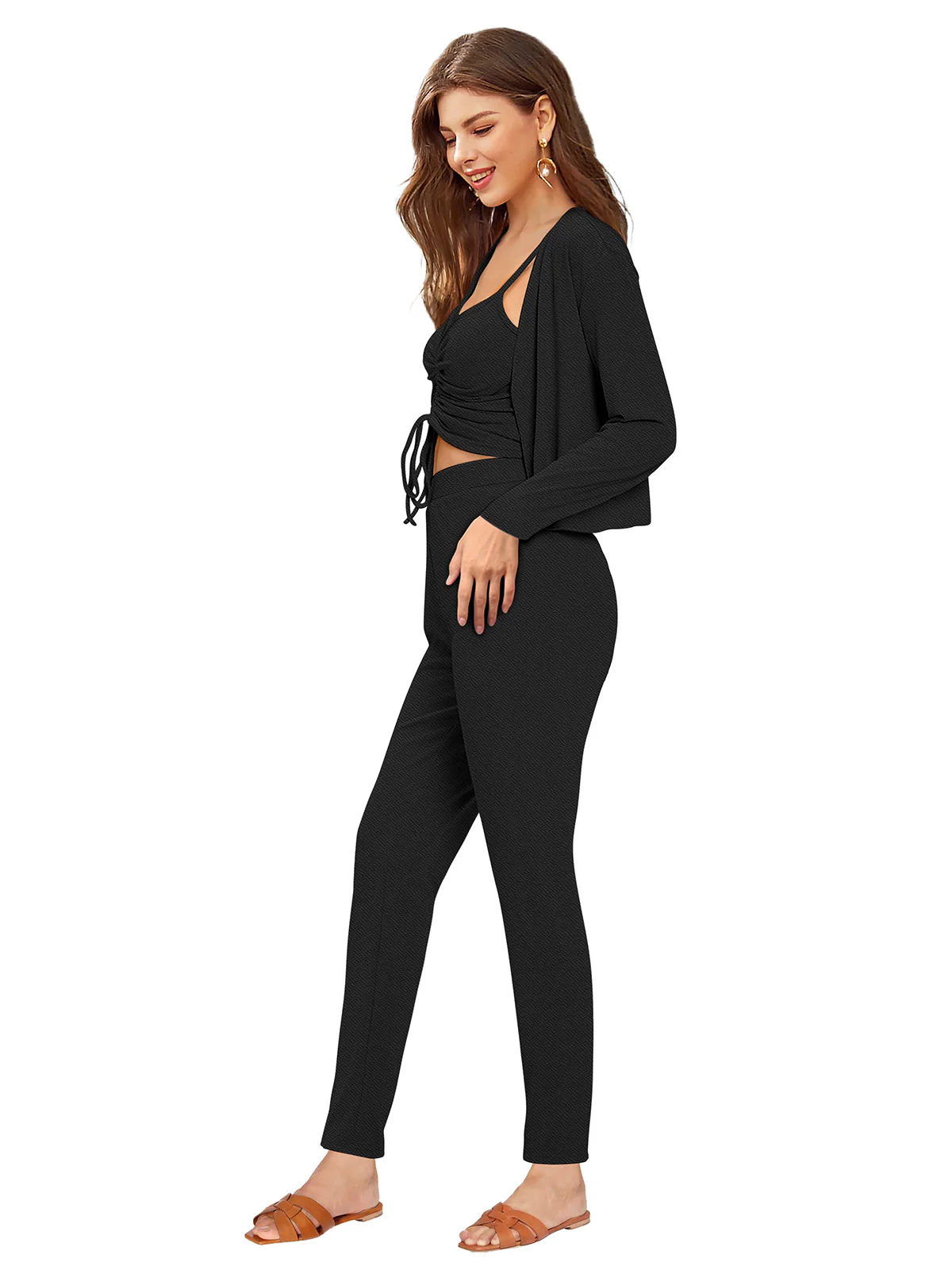 Odette Black Knit Fabric Co ord Set For Women - Image 4