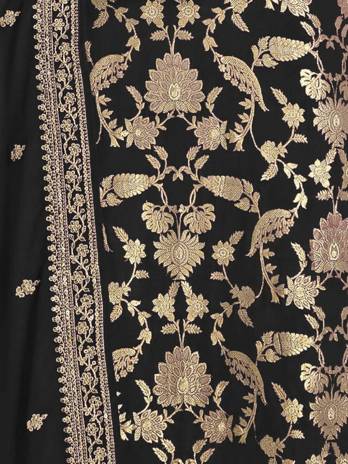 Odette Black Cotton Blend Embroidered Semi-Stitched Kurta Set For Women - Image 3