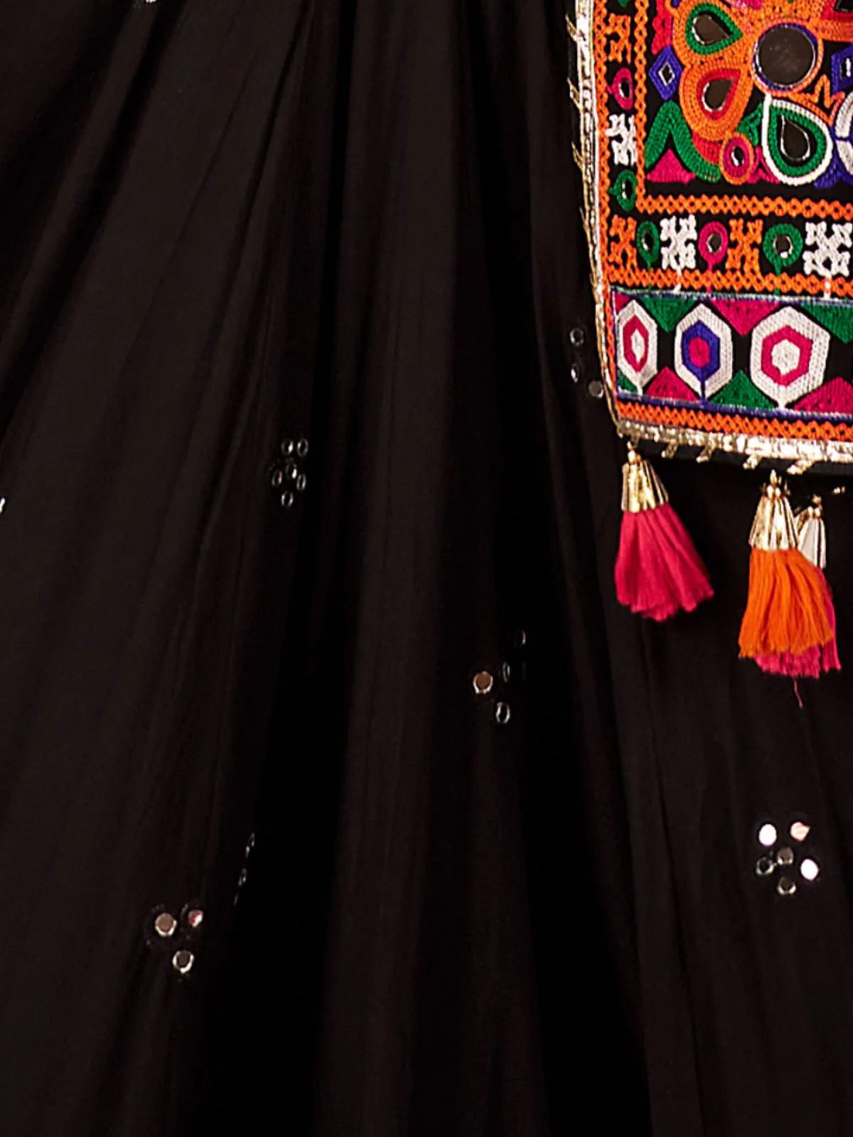 Odette Black Cotton Blend Embroidered Semi-Stitched lehenga For Women - Image 6