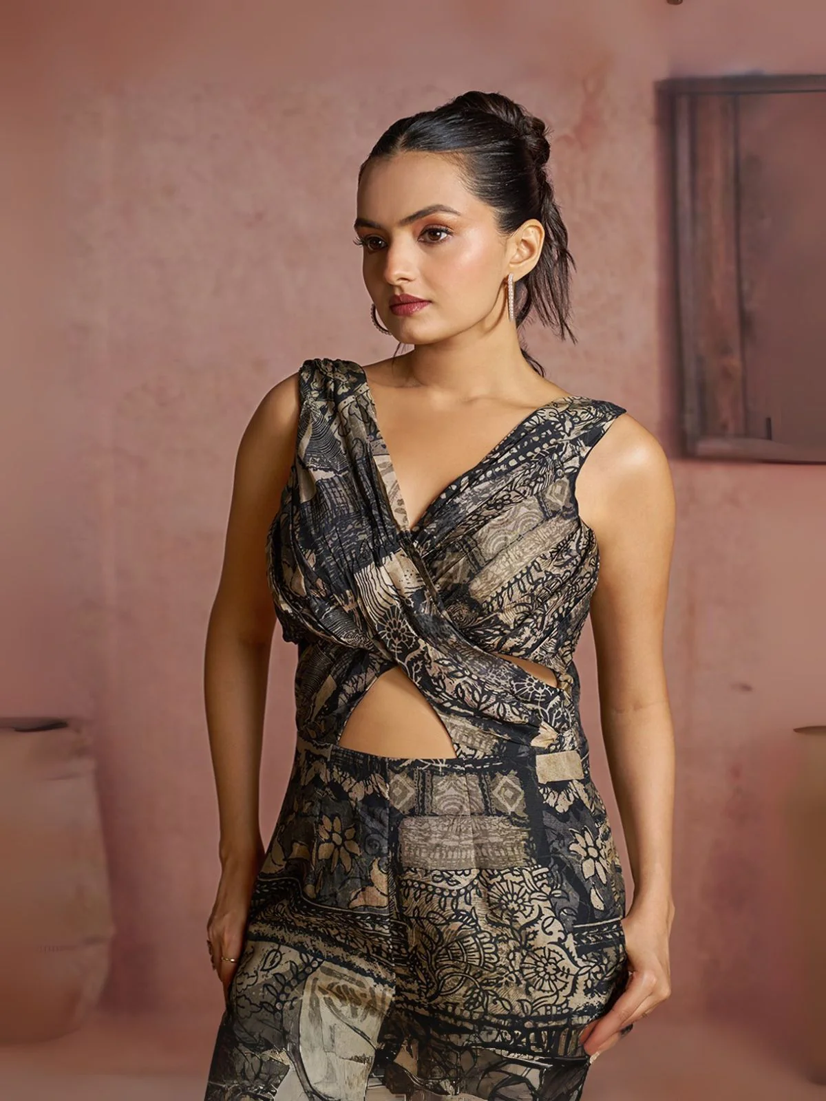 Odette Black Cotton Blend Printed Co-ord Set For Women - Image 6