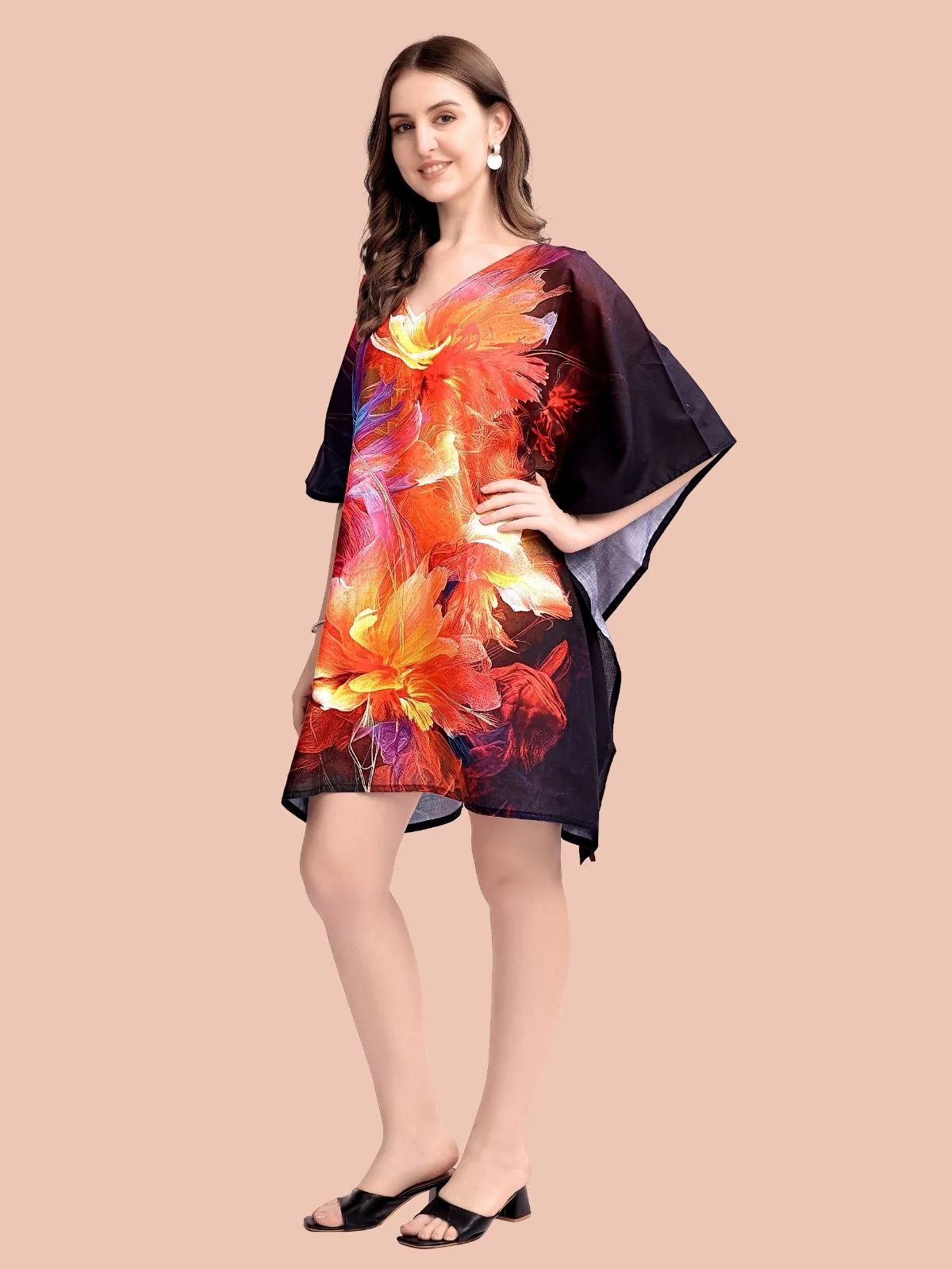 Odette Black Cotton Blend Printed Kaftan For Women - Image 2