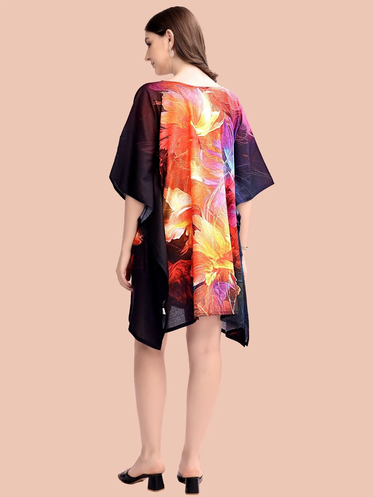 Odette Black Cotton Blend Printed Kaftan For Women - Image 3