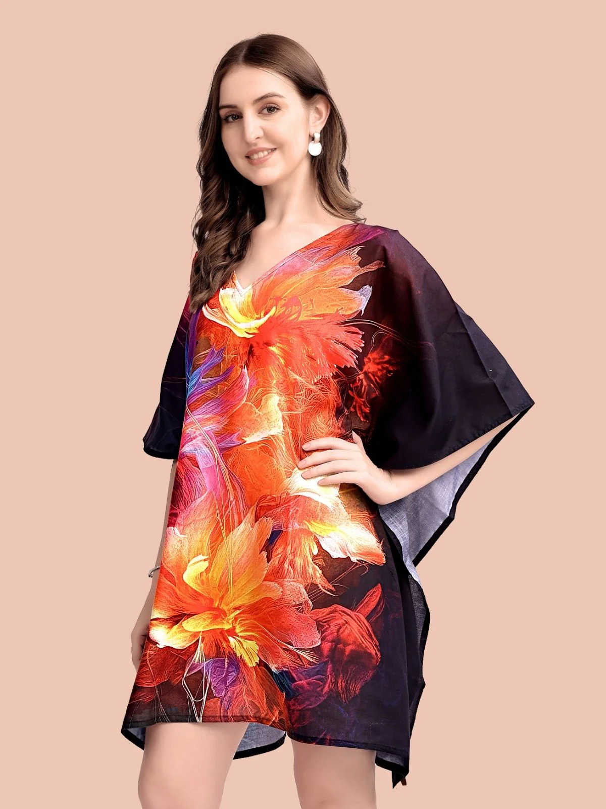 Odette Black Cotton Blend Printed Kaftan For Women - Image 4