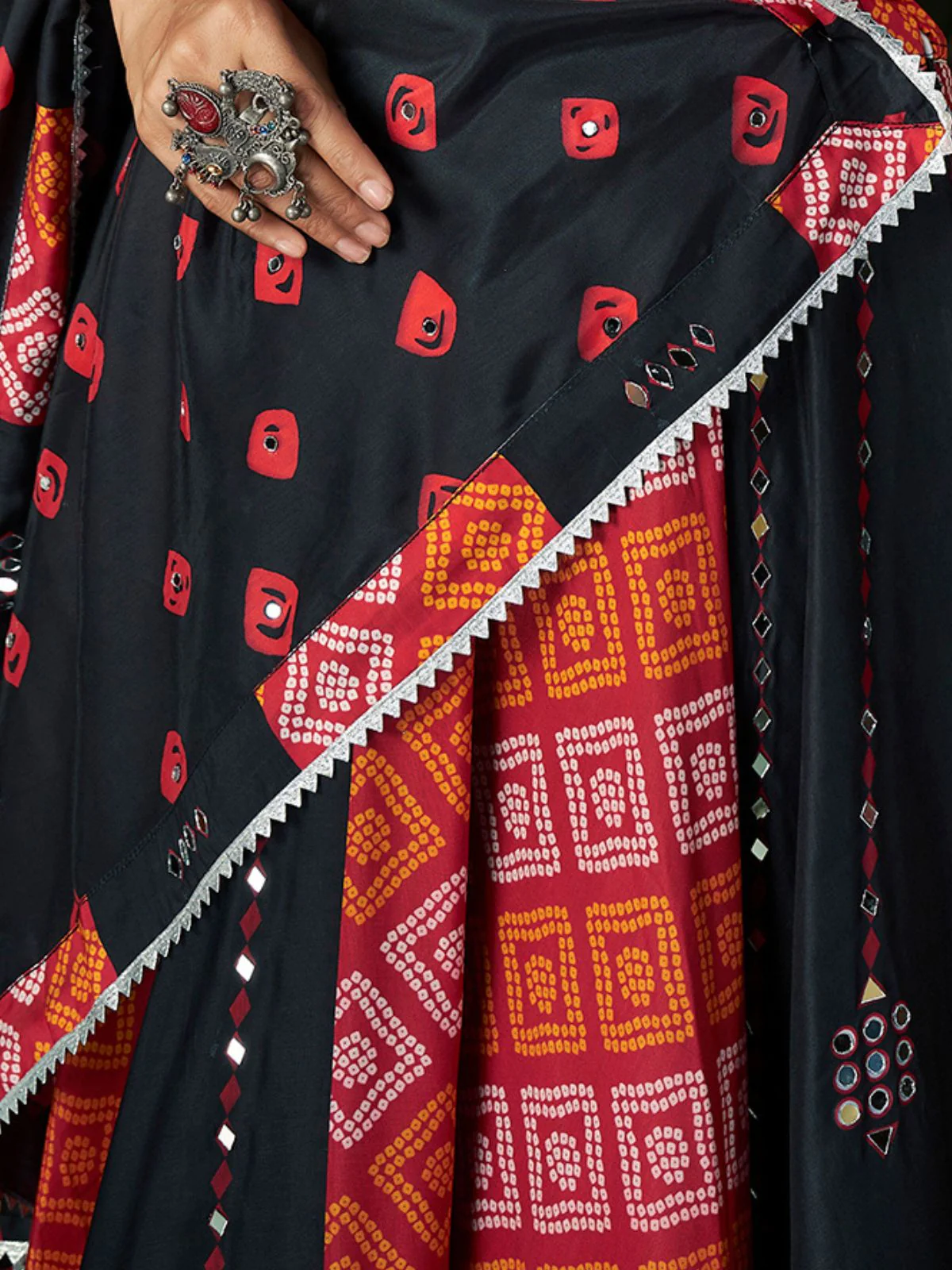 Odette Black Cotton Blend Printed Stitched Lehenga With Blouse For Women - Image 8