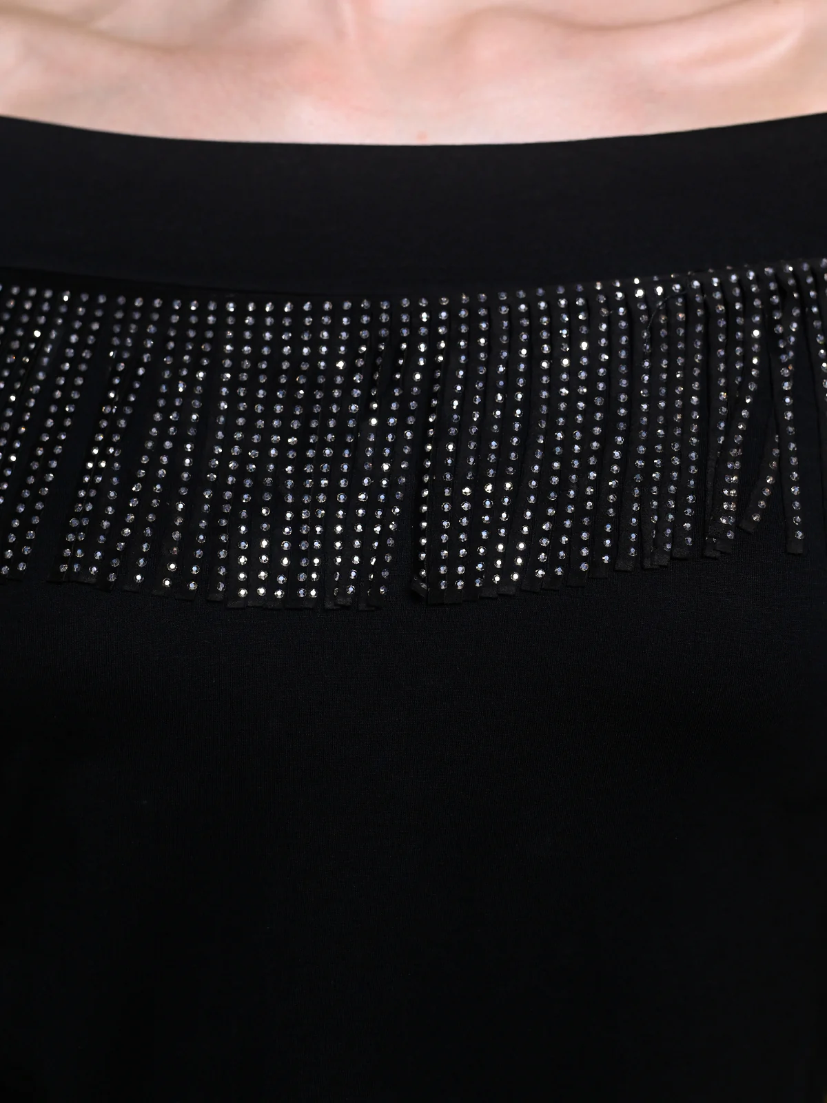 Odette Black Cotton Jersey Embellished Top For Women - Image 6