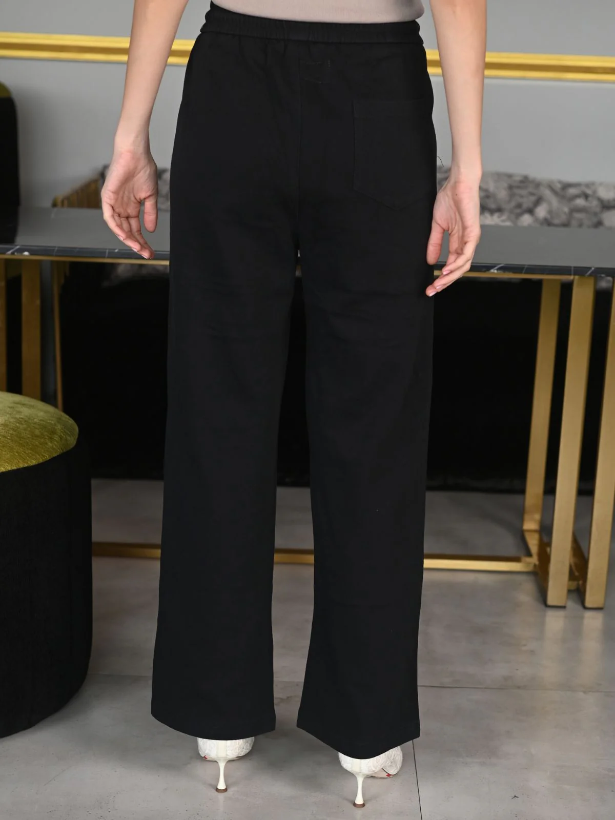 Odette Black Cotton Jersey Embellished Trouser for Women - Image 4