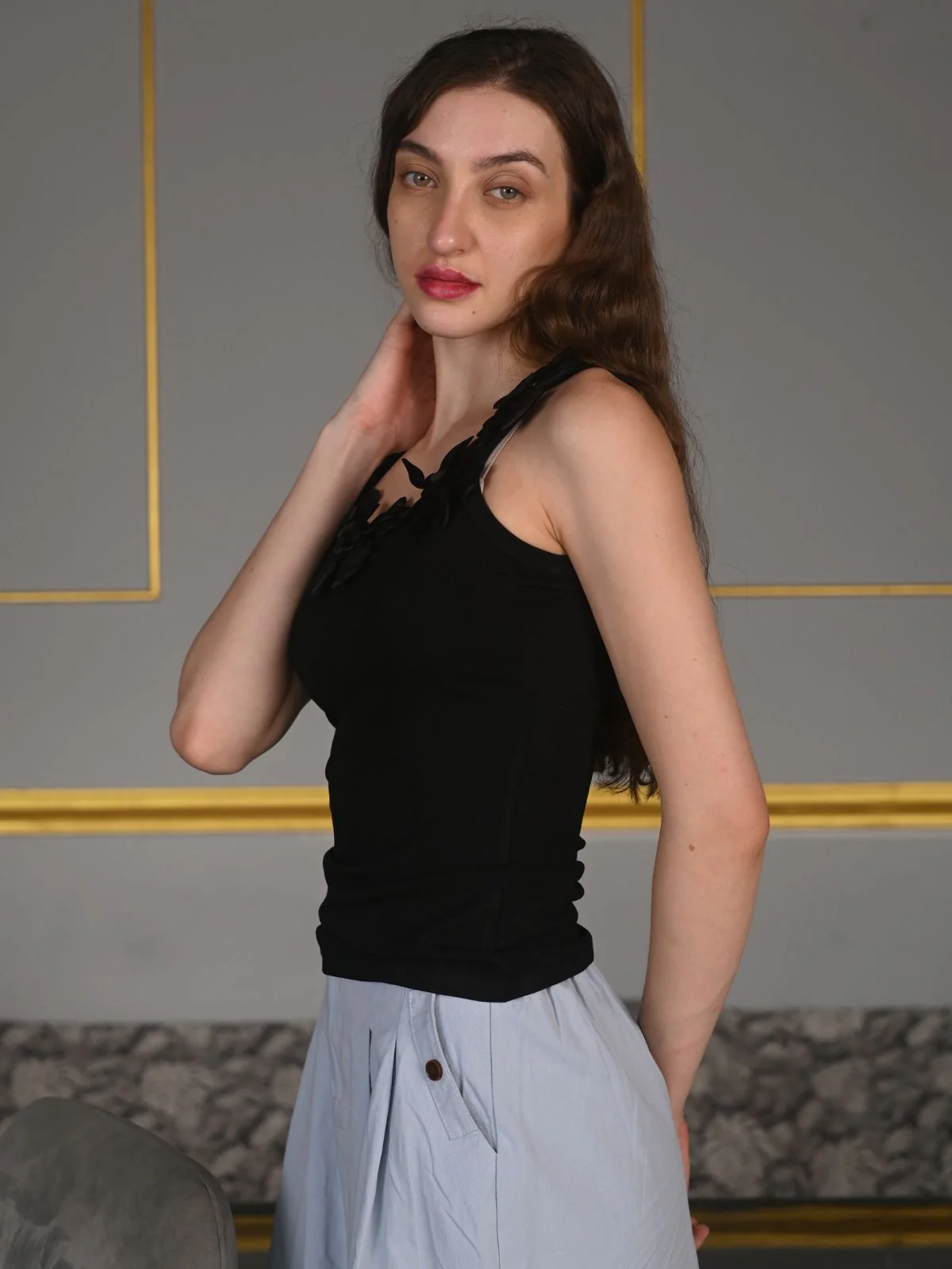 Odette Black Cotton Jersey Solid Top For Women - Image 3
