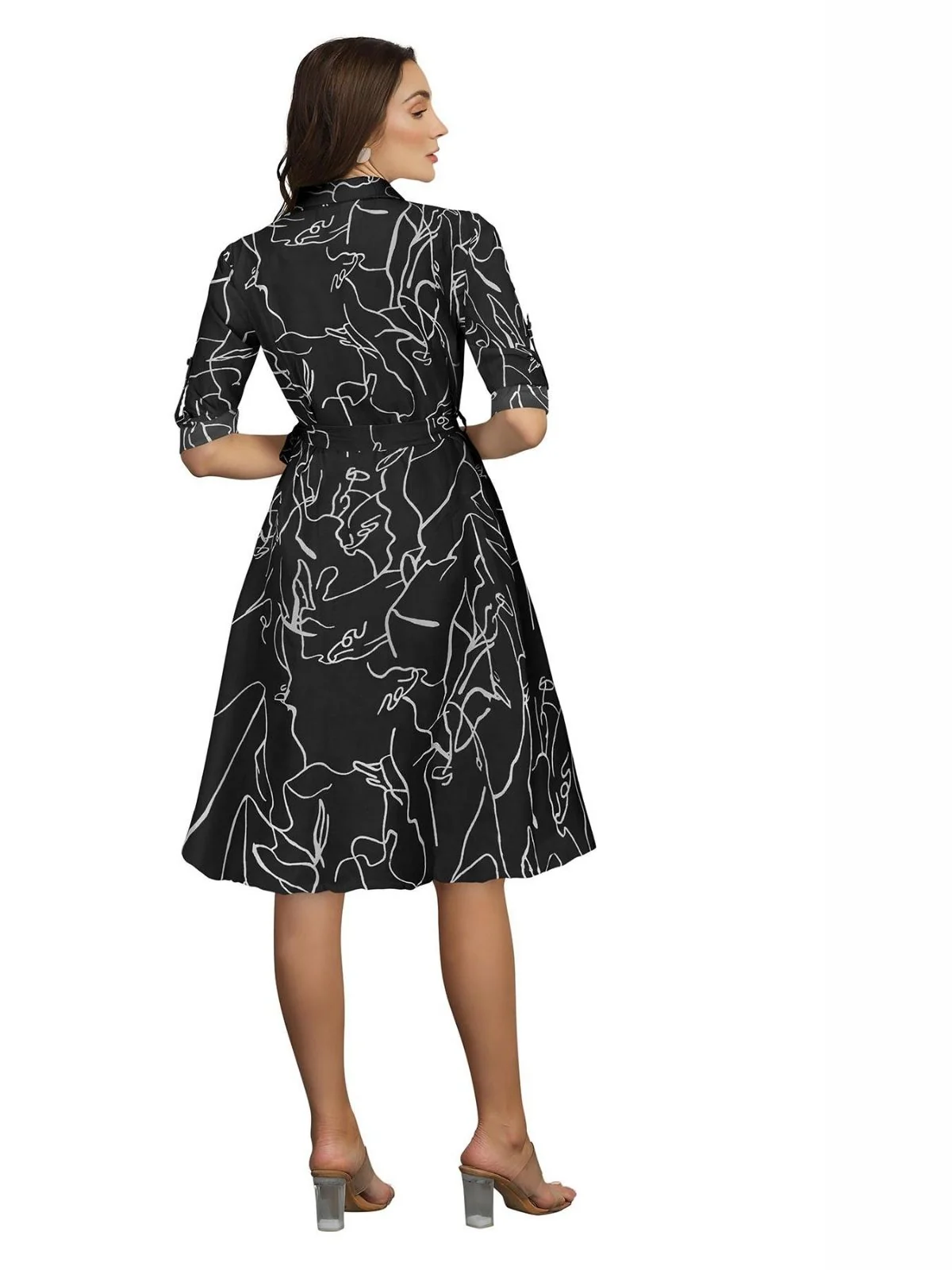 Odette Black Cotton Printed Dress For Women - Image 4