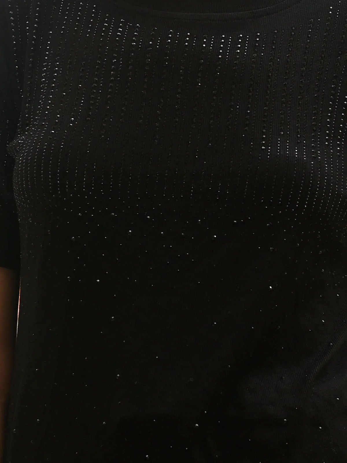 Odette Black Cotton Rib Embellished Top For Women - Image 5
