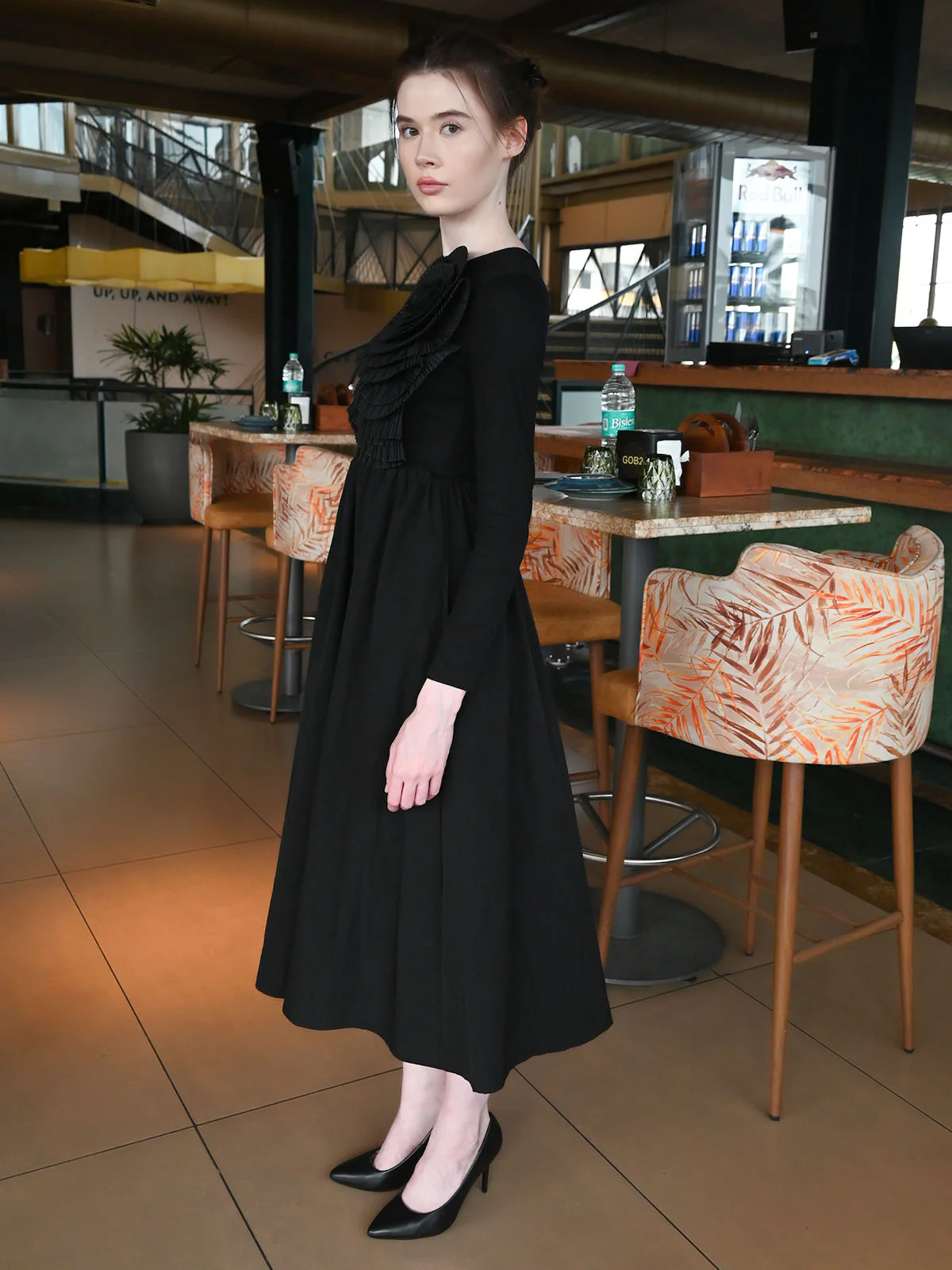 Odette Black Cotton Rib Solid Dress For Women - Image 3