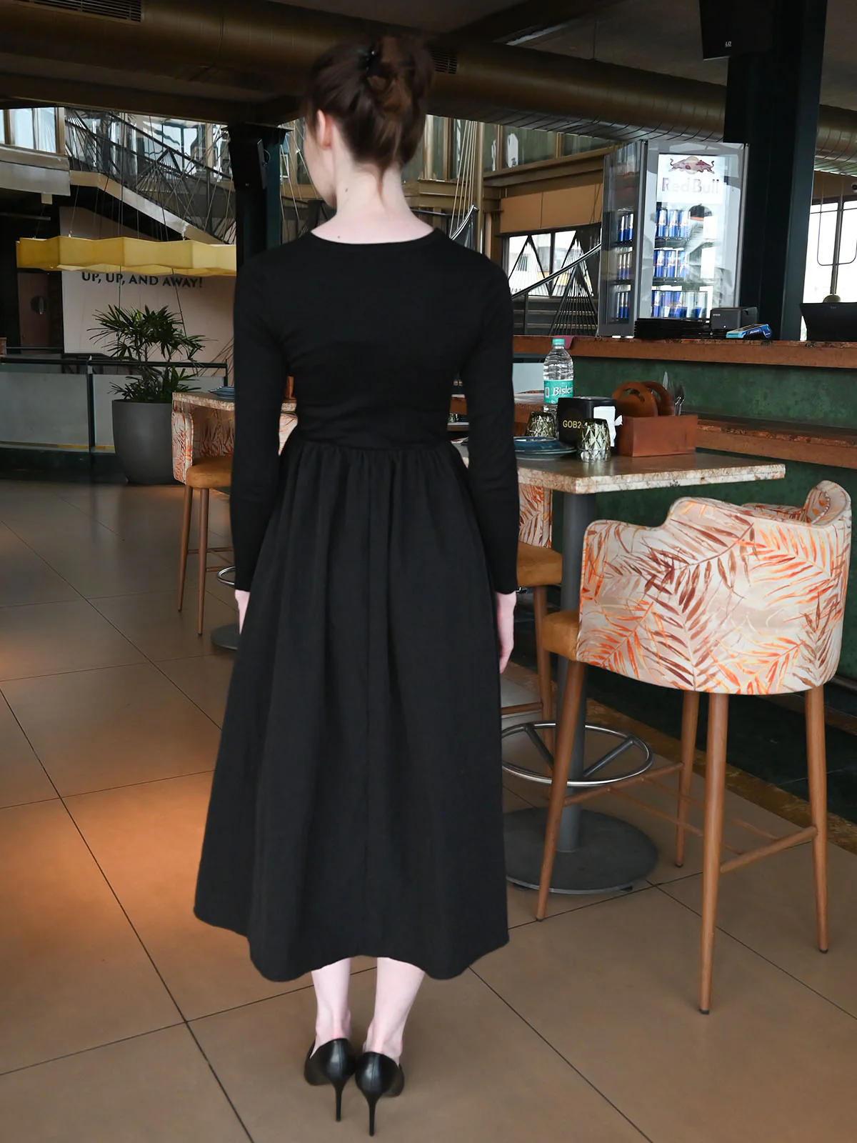 Odette Black Cotton Rib Solid Dress For Women - Image 4