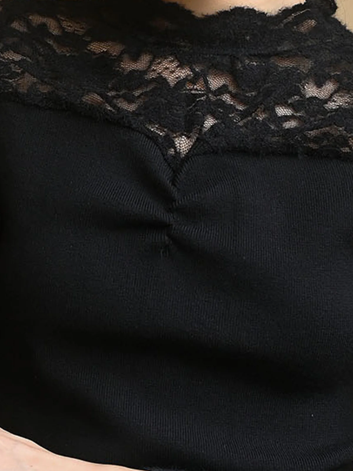 Odette Black Cotton Rib Solid Net Top For Women - Image 4