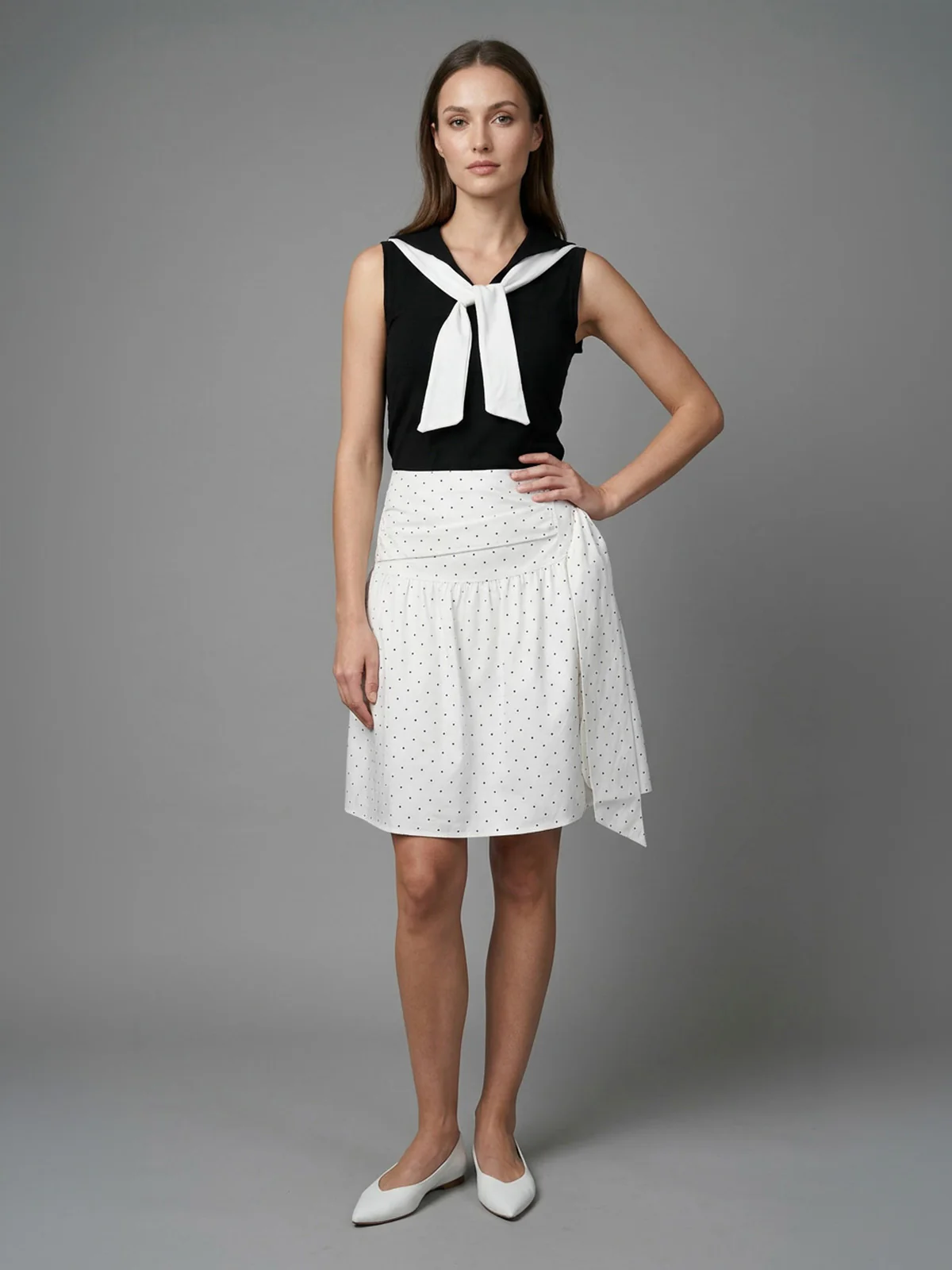Odette Black Cotton Rib Solid Top For Women