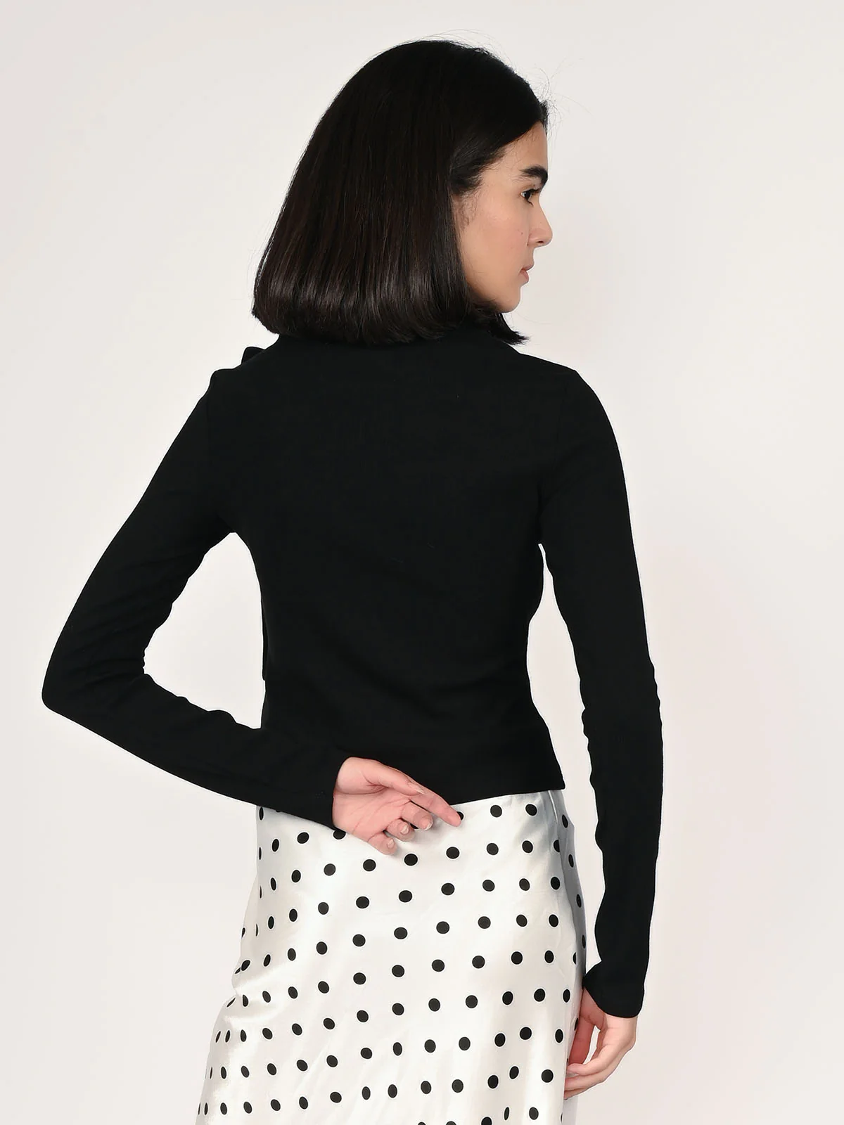 Odette Black Cotton Rib Solid Top For Women - Image 4