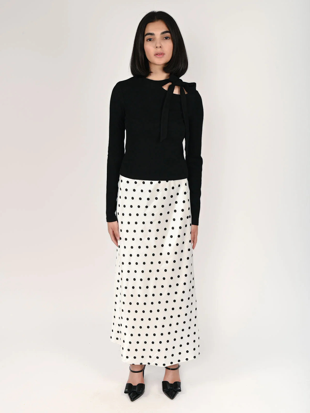 Odette Black Cotton Rib Solid Top For Women - Image 5