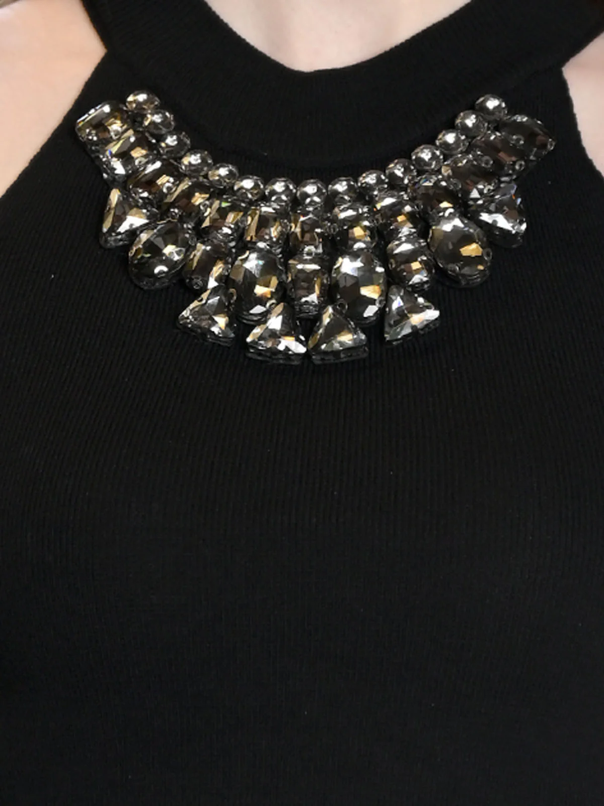 Odette Black Cotton Rib Solid Top For Women - Image 4